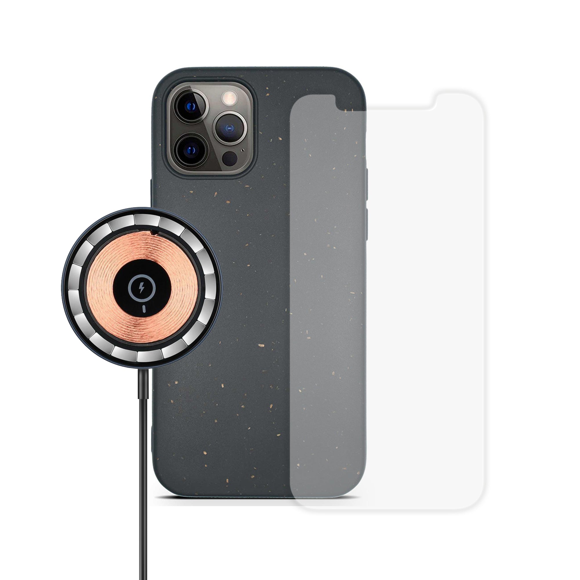 Black Biodegradable BUNDLE  phone case + Screen Protector + Wireless Charger Main image