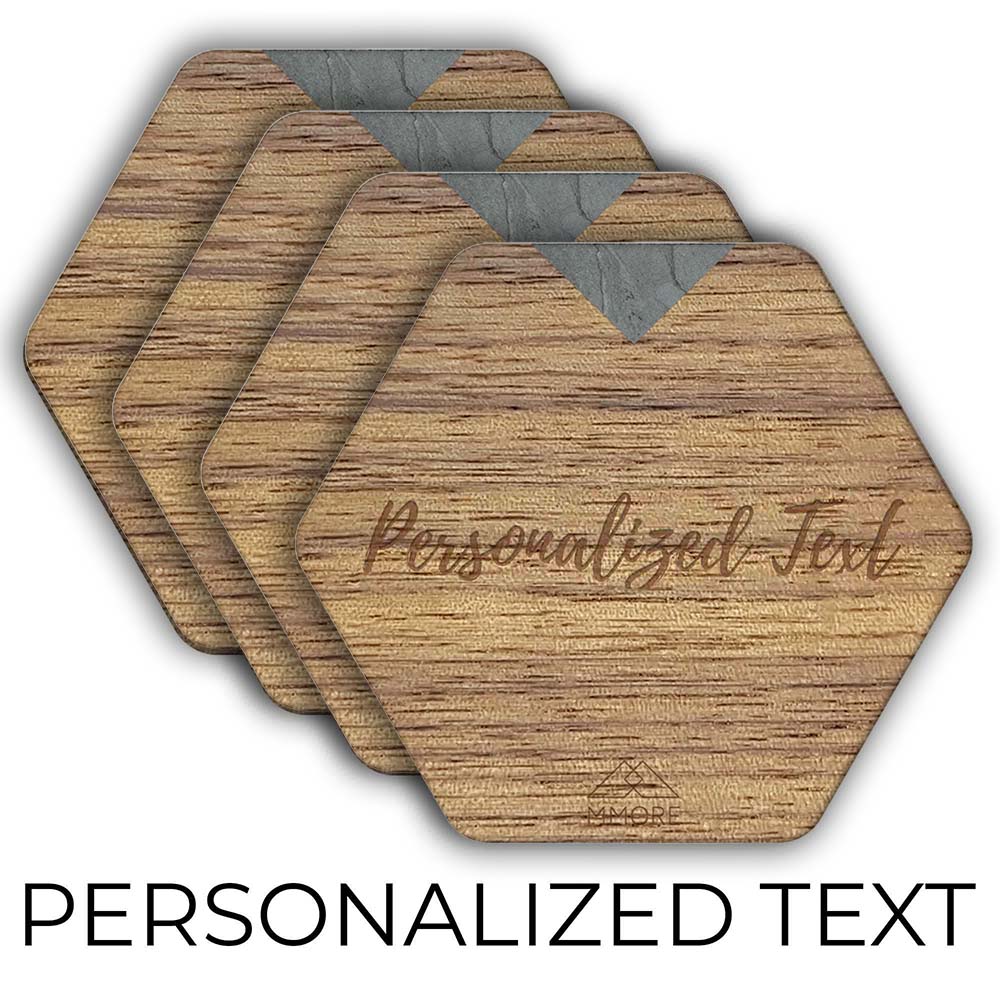 PERSONALISIERTE Holzuntersetzer - Amerikanischer Walnuss / Set mit 4 Untersetzern
