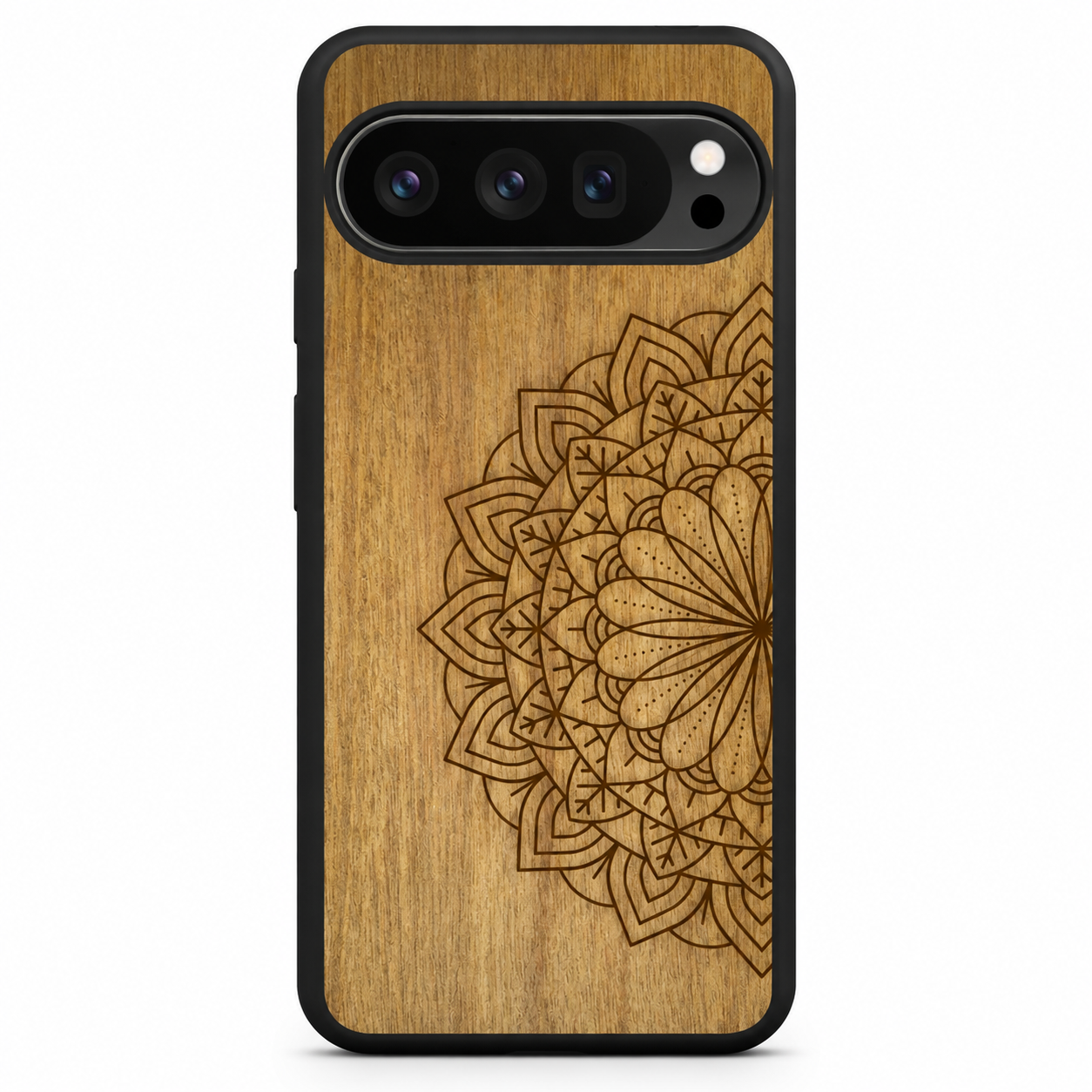 Mandala wooden phone case for Google Pixel 9/9 Pro – Pixel 9 Pro shown