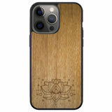 iPhone 13 Pro Max Engraved Lotus Wood Phone Case