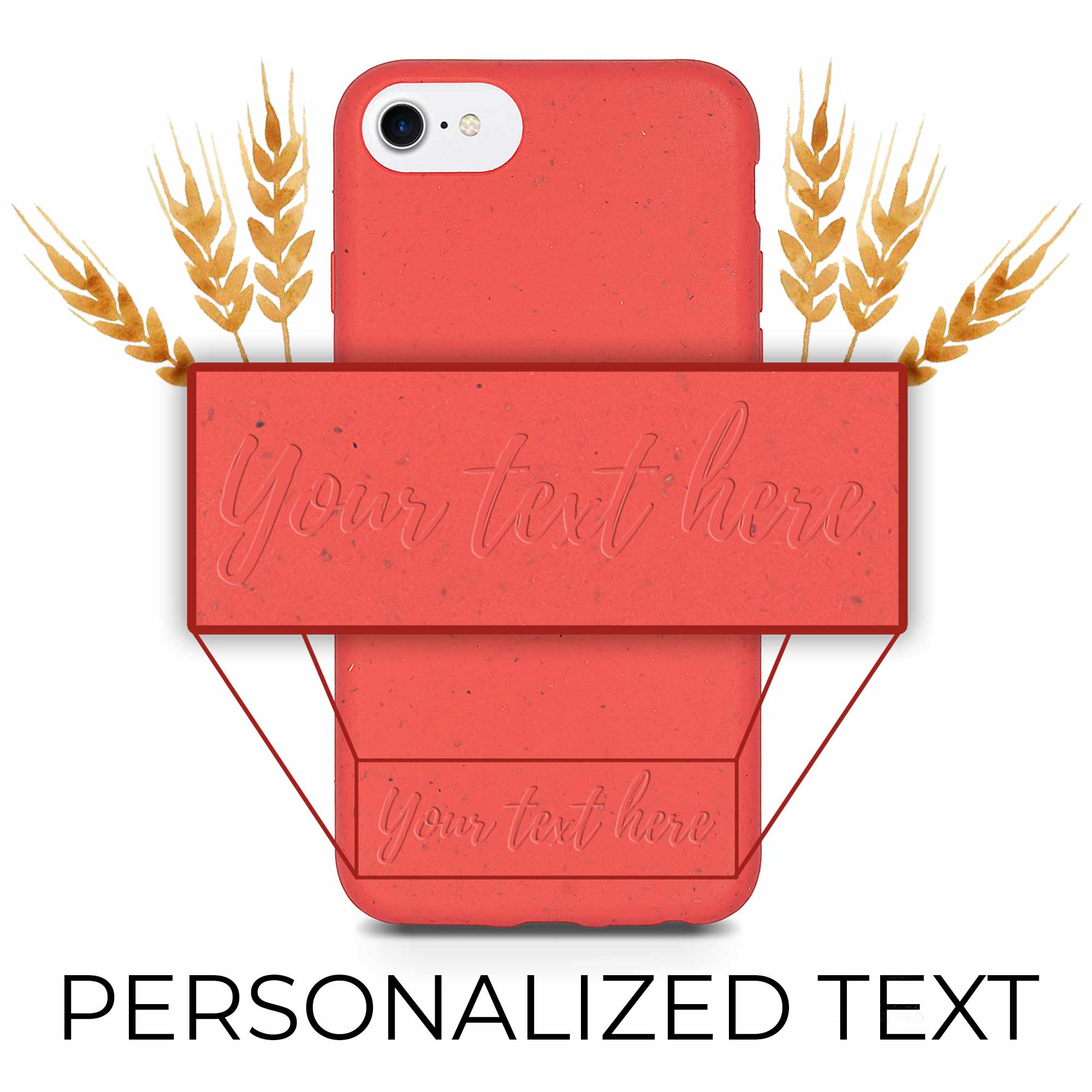 Custodia per iPhone biodegradabile rossa con testo personalizzato