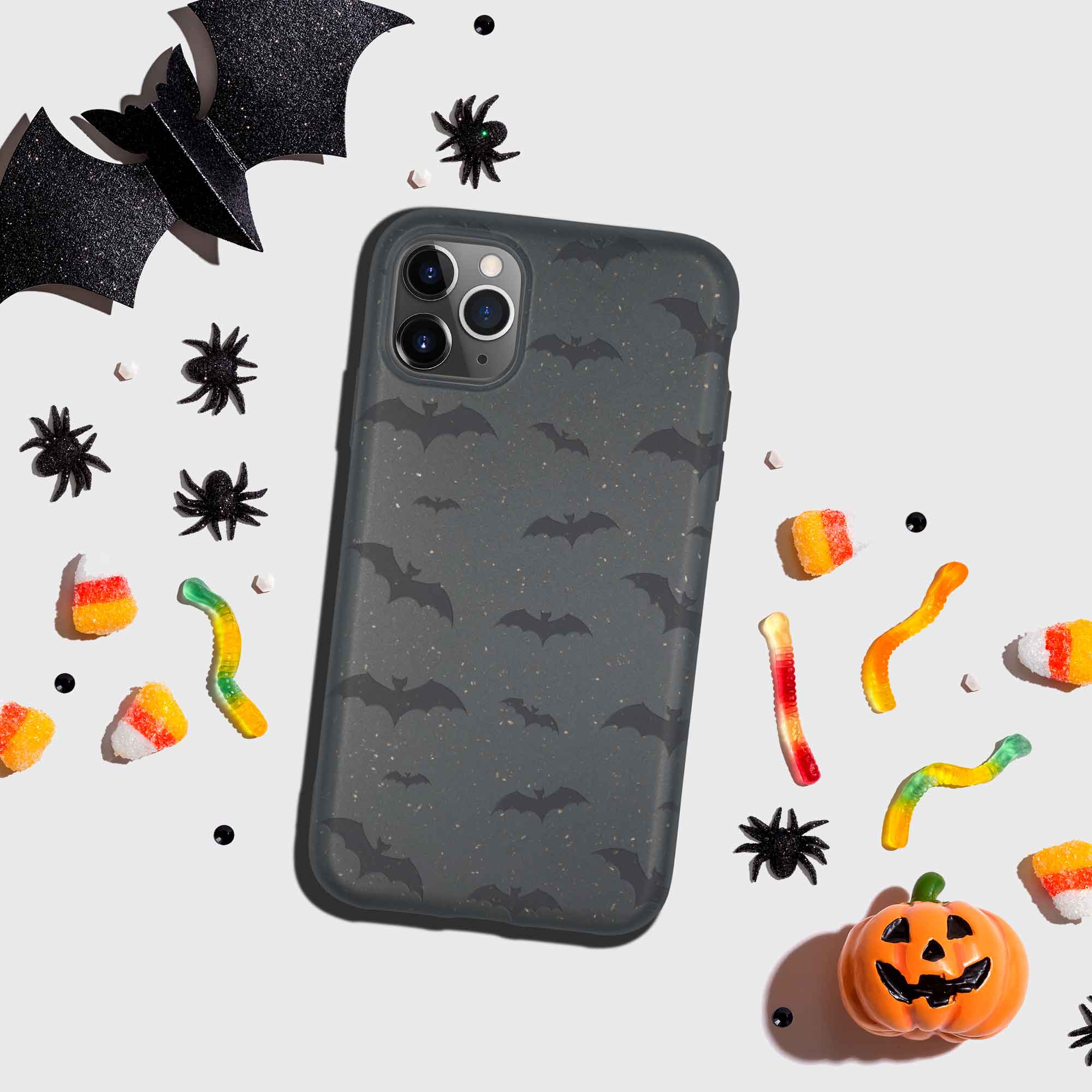 Estuche Biodegradable para Teléfono Murciélagos Halloween - Negro
