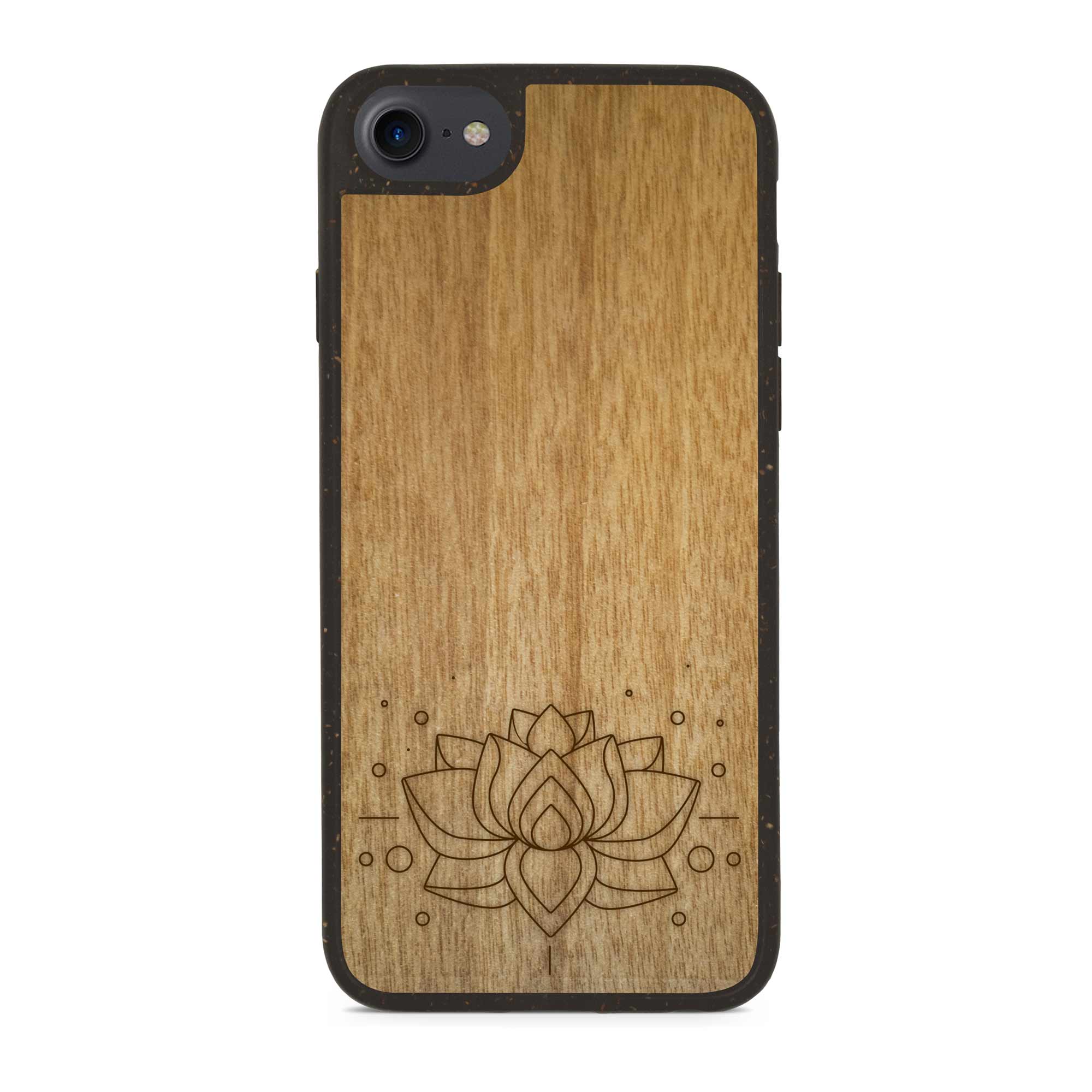 Coque iphone 7 Lotus gravée en bois compostable