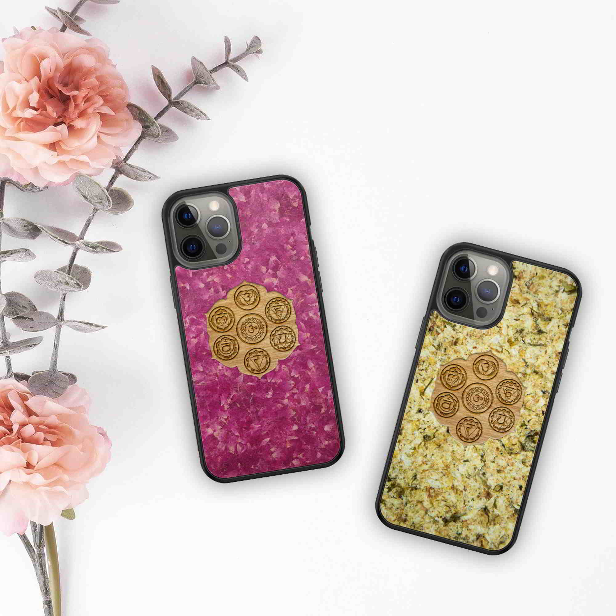 Natural organic material with all chakra symbols