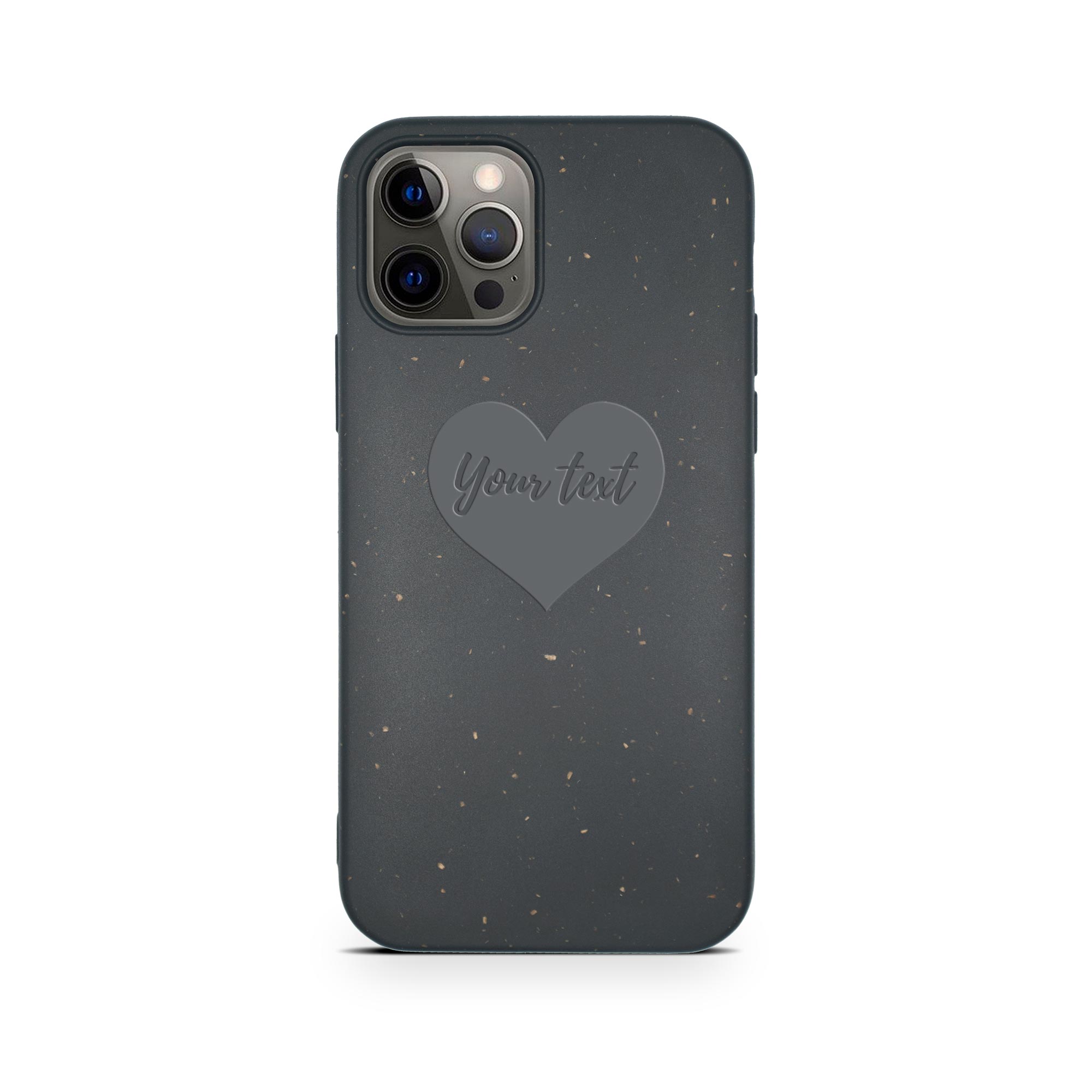 iPhone 12 Pro Max texto personalizado en carcasa de teléfono con forma de corazón