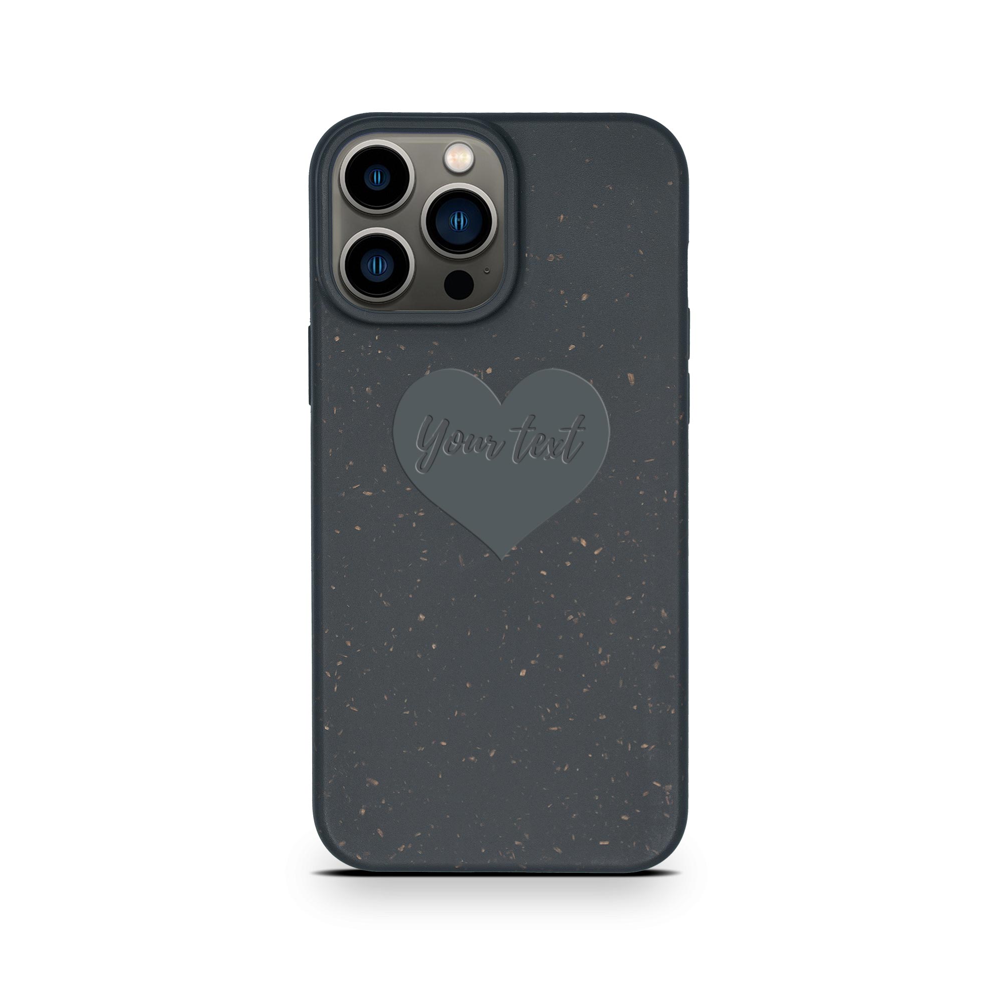 iPhone 13 Pro Max texto personalizado en carcasa de teléfono con forma de corazón