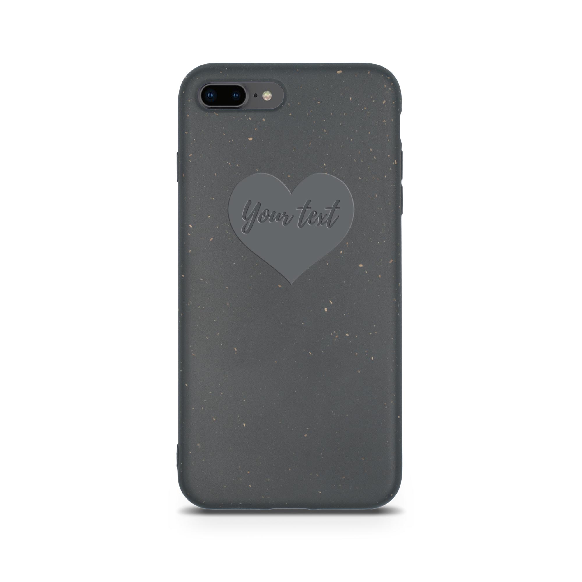 iPhone 8 Plus texto personalizado en carcasa de teléfono con forma de corazón