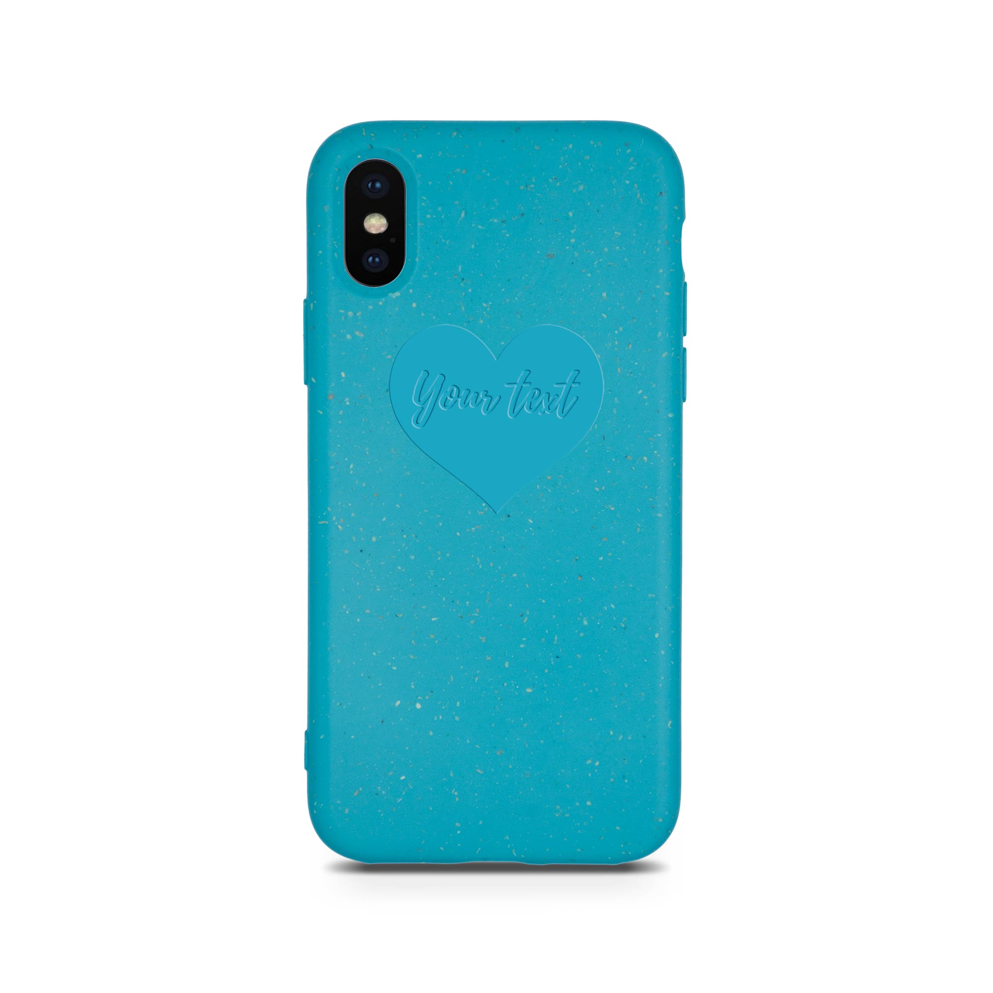 iPhone X Ocean Blue texto personalizado en carcasa de teléfono con forma de corazón
