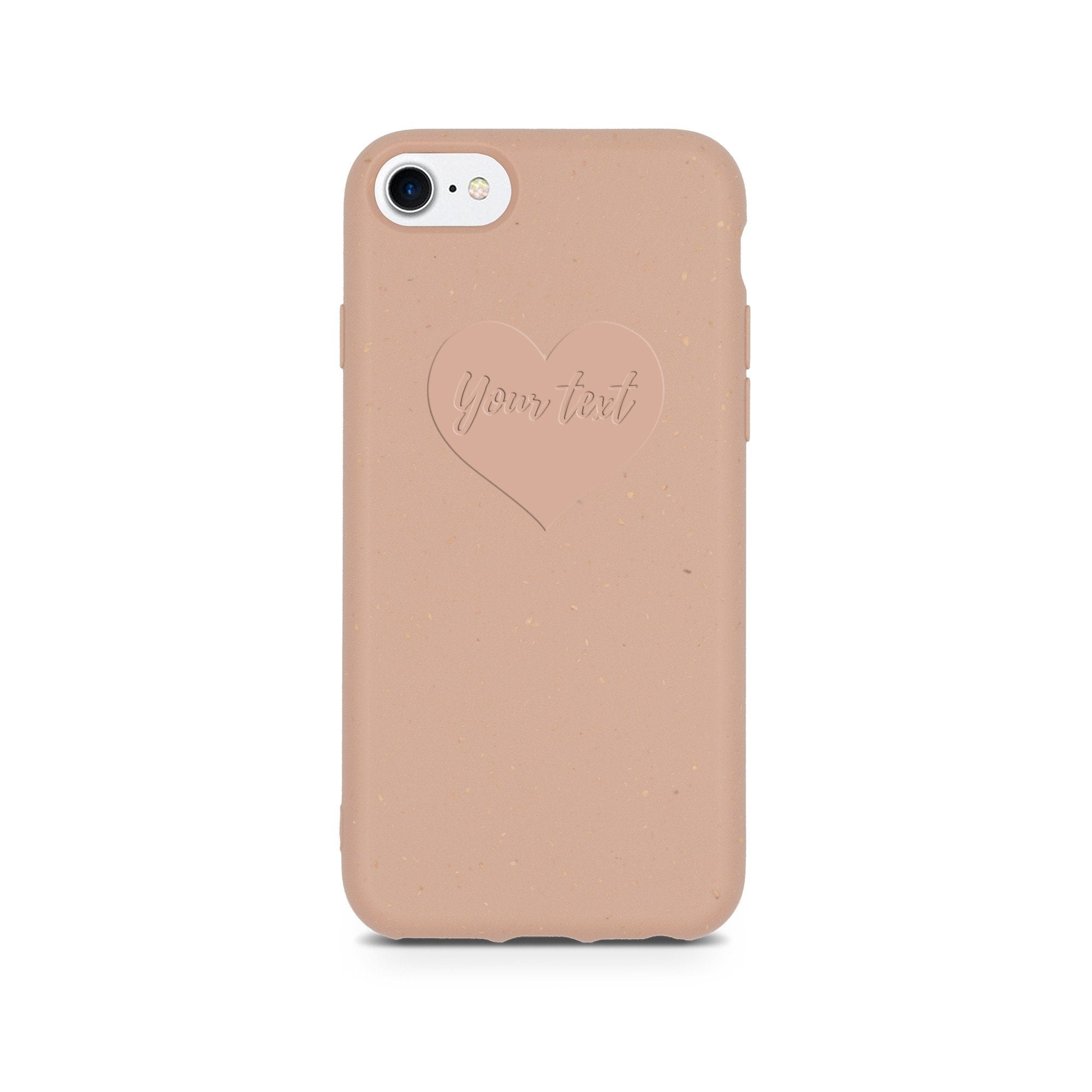 Benutzerdefinierter Text im Herzen auf biologisch abbaubarer Pastellrosa iPhone Hülle