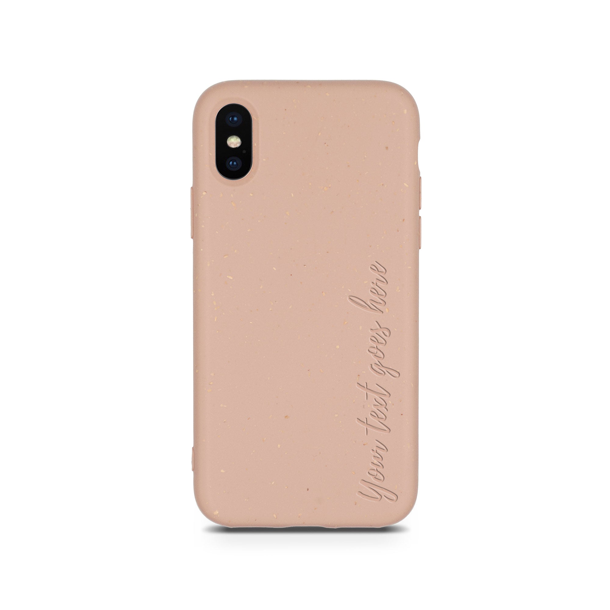 Texto personalizado vertical en funda para iPhone x rosa pastel biodegradable