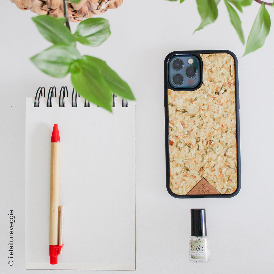 Organic Jasmine phone case on the table