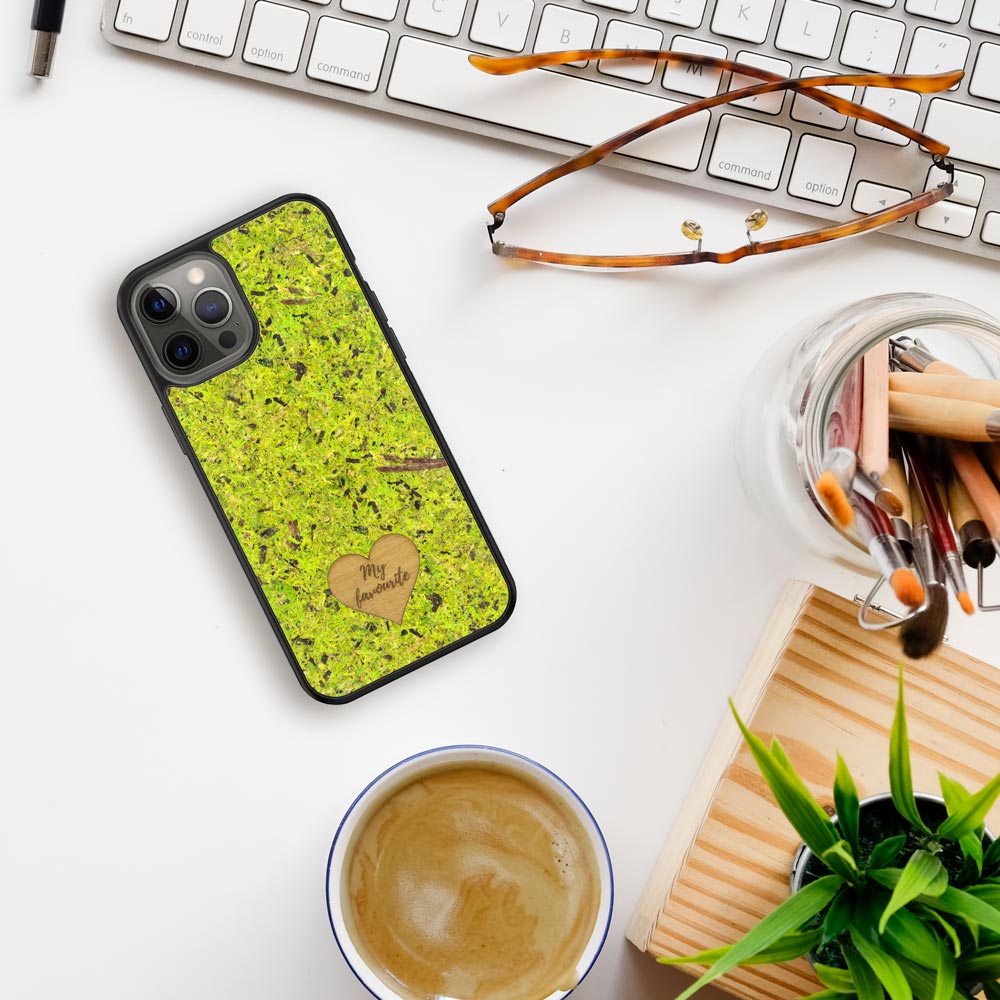 Office Flatlay of Personalized Forest Moss Case