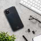 Flat lay of recycled ocean plasstic transparent phone case