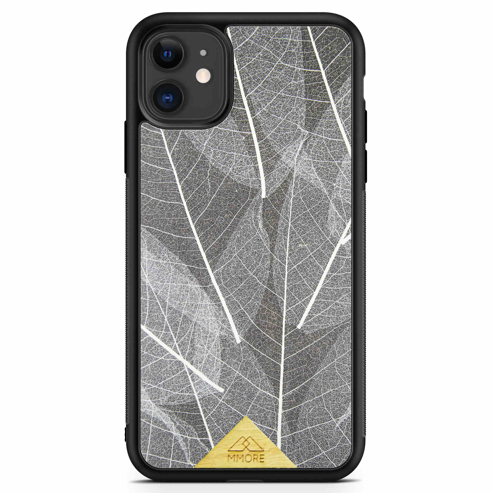 Funda para iPhone 11 con marco negro y hojas de esqueleto