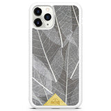 Funda para iPhone 11 Pro con marco blanco y hojas de esqueleto