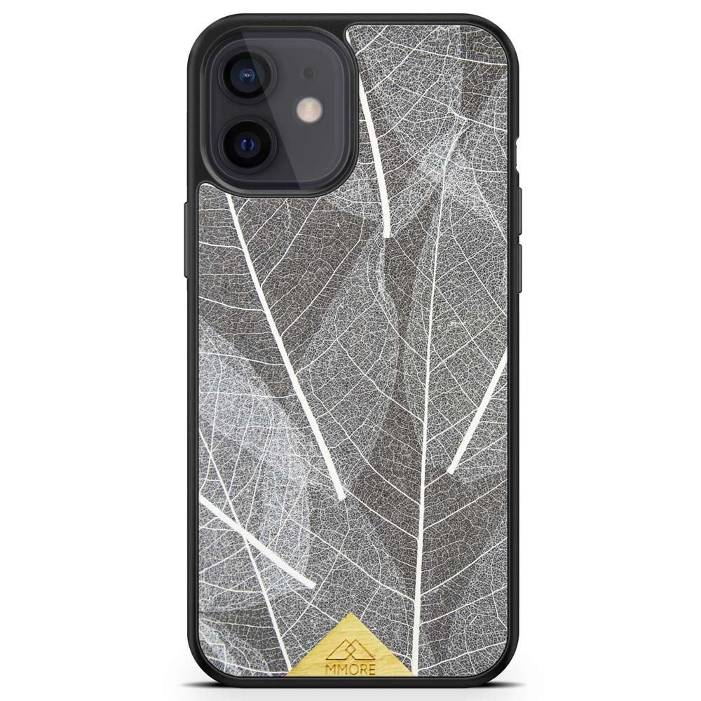 iPhone 12 Mini Black Frame Skeleton Leaves Phone Case
