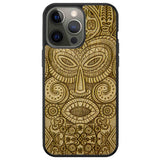 Coque de téléphone en bois avec masque tribal pour iPhone 13 Pro Max