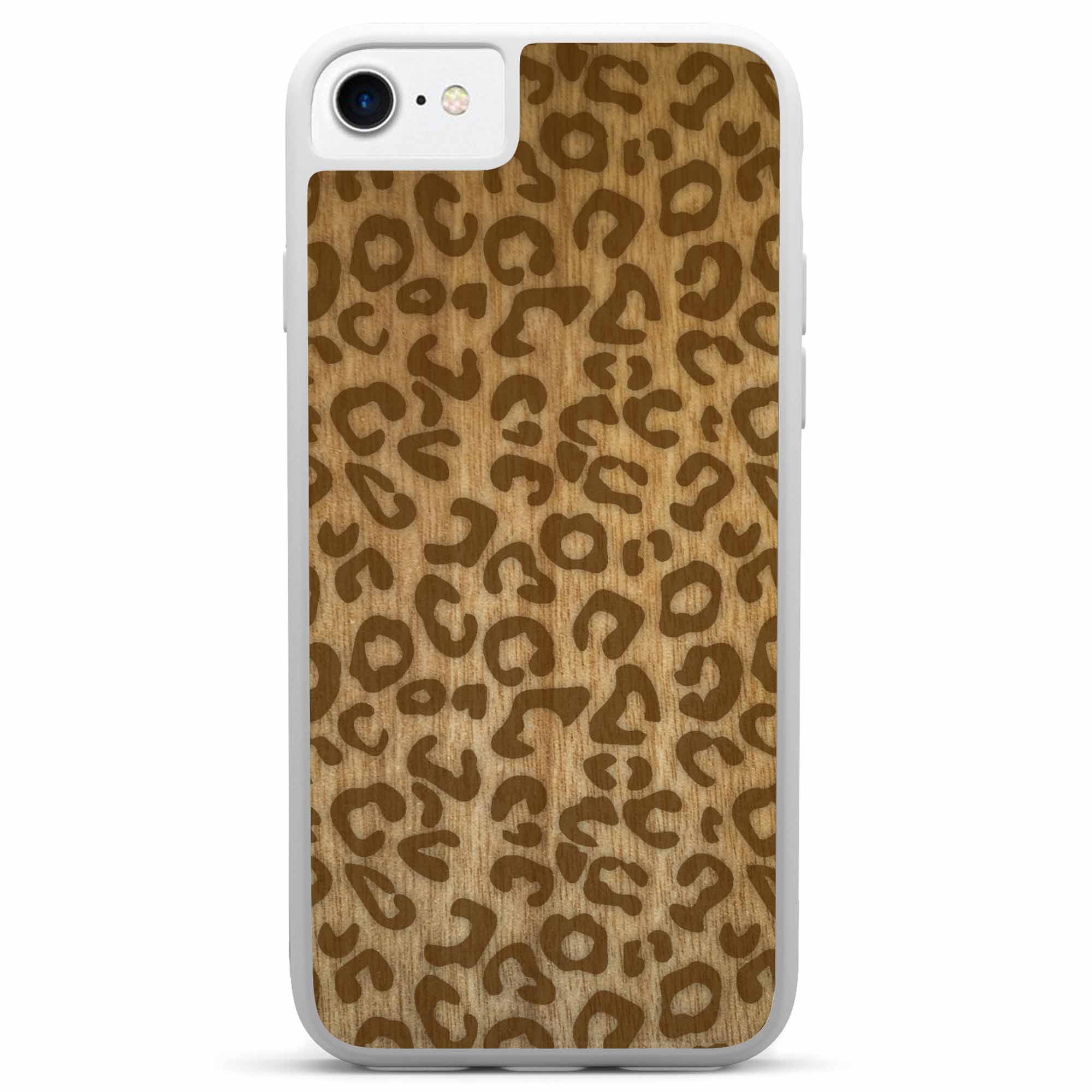 iPhone SE 2 Holz-weiße Handyhülle mit Cheetah-Print