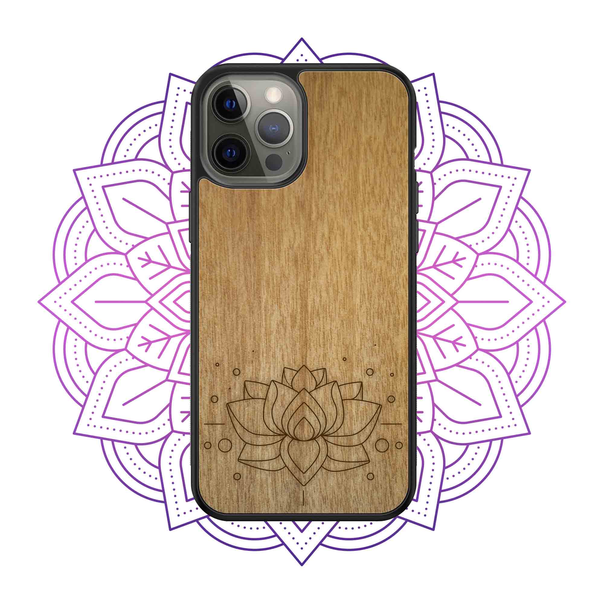 Engraved Wooden Phone Case with Lotus Flower Main image