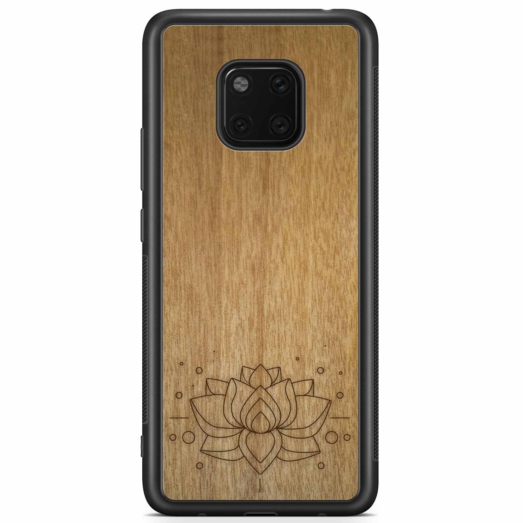 Engraved Lotus Wood Phone Case Huawei Mate 20 Pro
