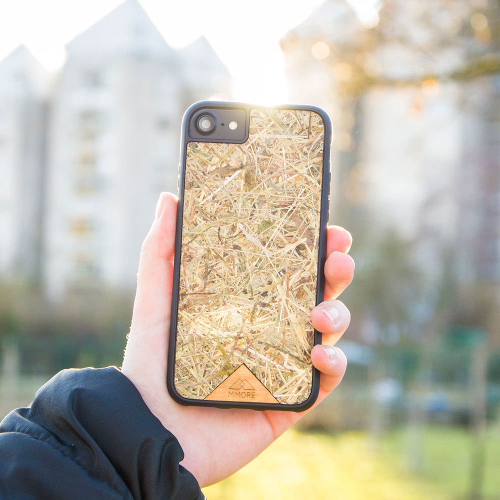 All natural alpine hay phone case in the sun