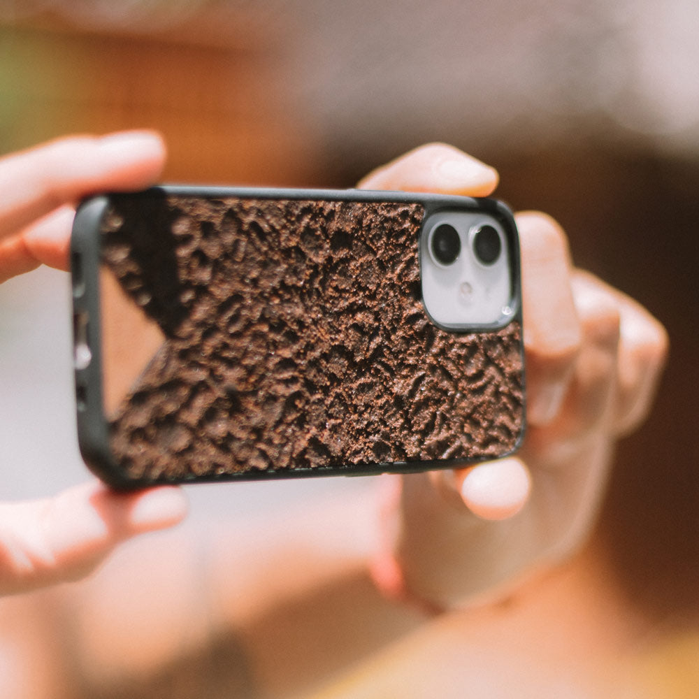 Close up of ourganic coffee phone case