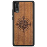 Real Engraved Wood Phone Case with Compass design for Huawei P20 PRO in Black Colour made from Mahogany woodCompass Wood Phone Case Huawei P20