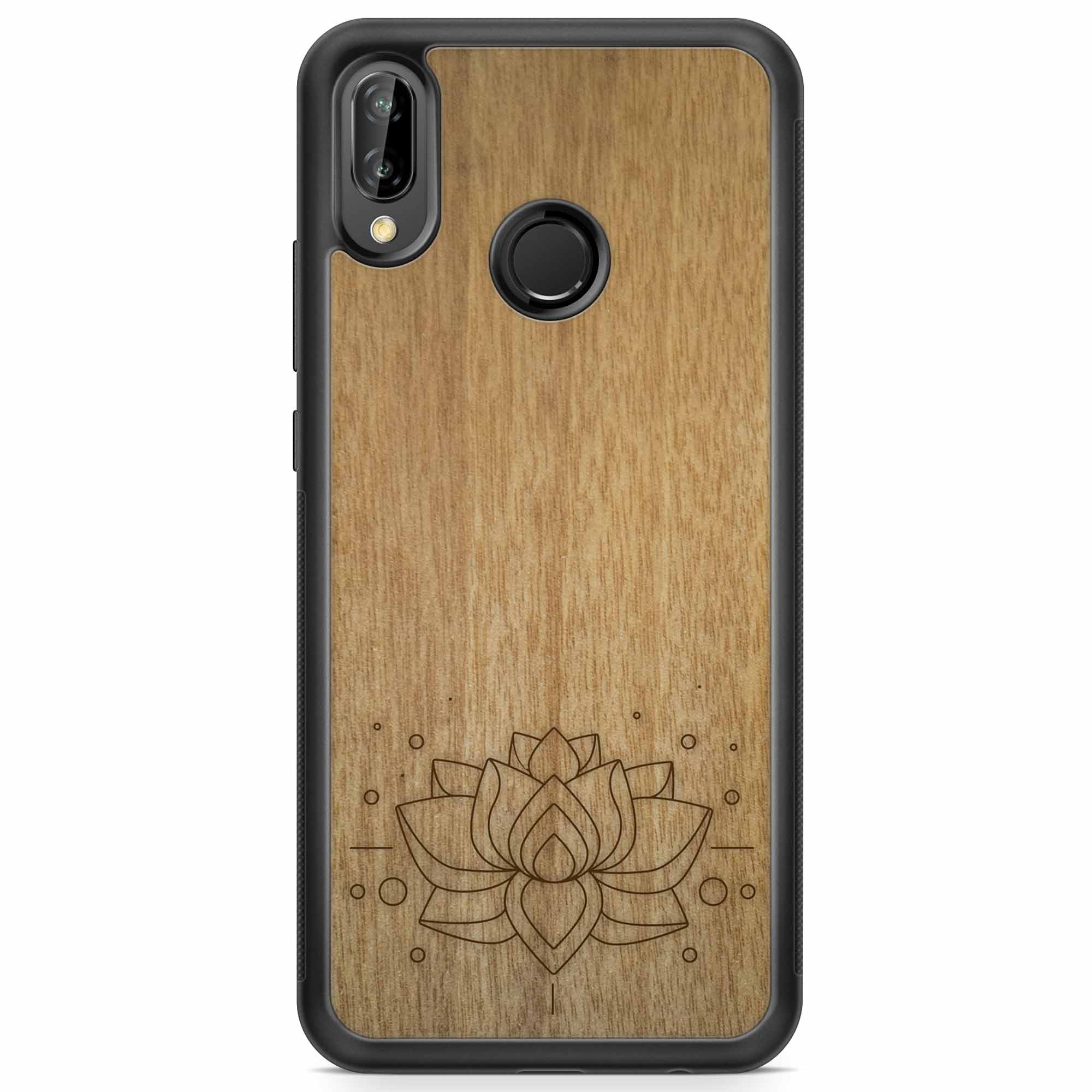 Engraved Lotus Wood Phone Case Huawei P20 Lite
