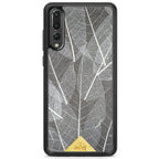 Huawei P20 Pro Black Frame Skeleton Leaves Phone Case