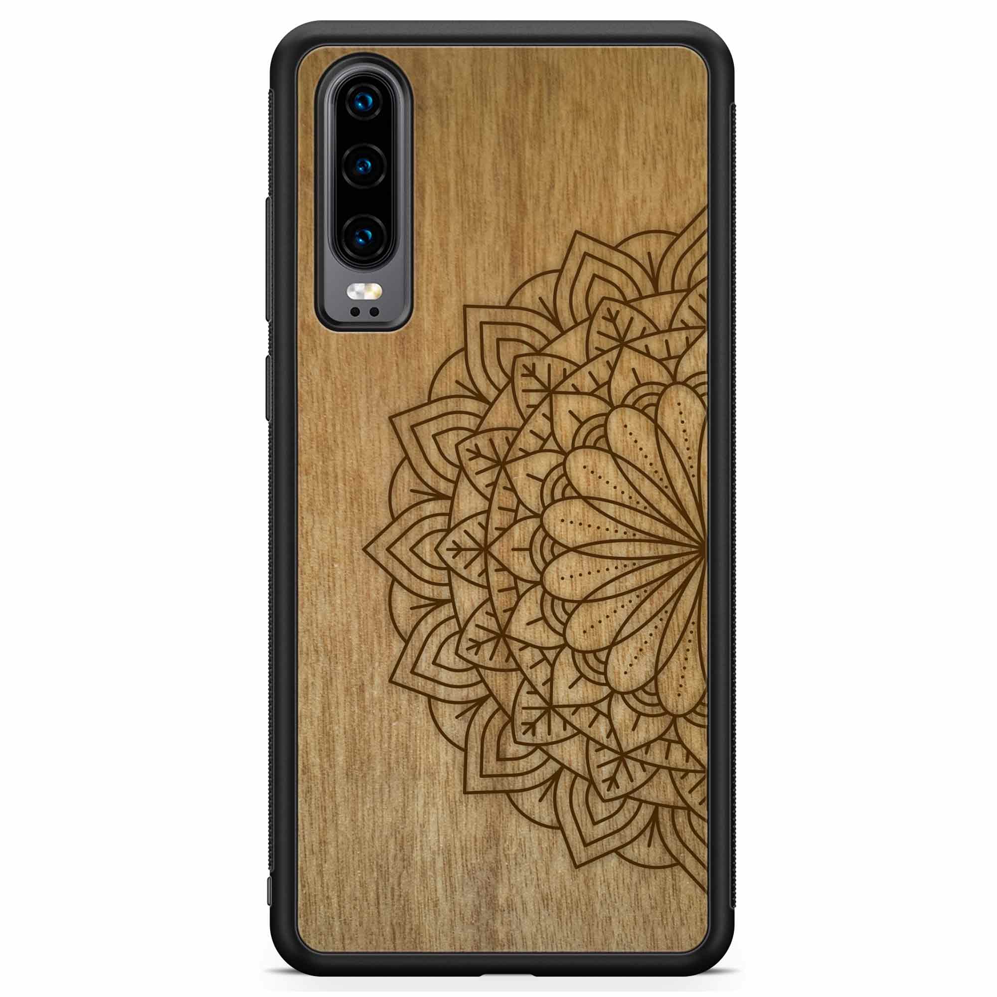 Деревянный чехол для телефона Huawei P30 с гравировкой мандалы