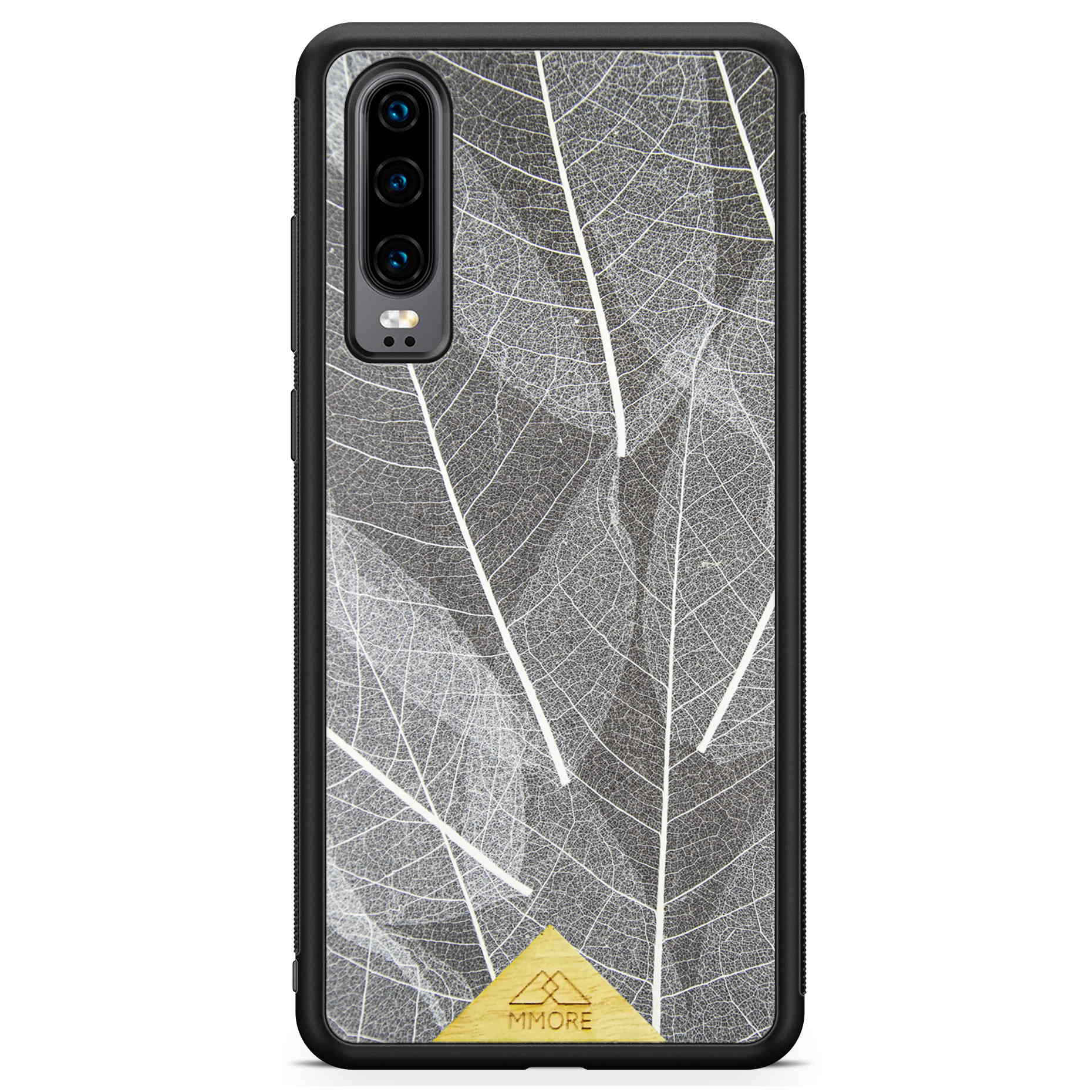 Huawei P30 Black Frame Skeleton Leaves Phone Case