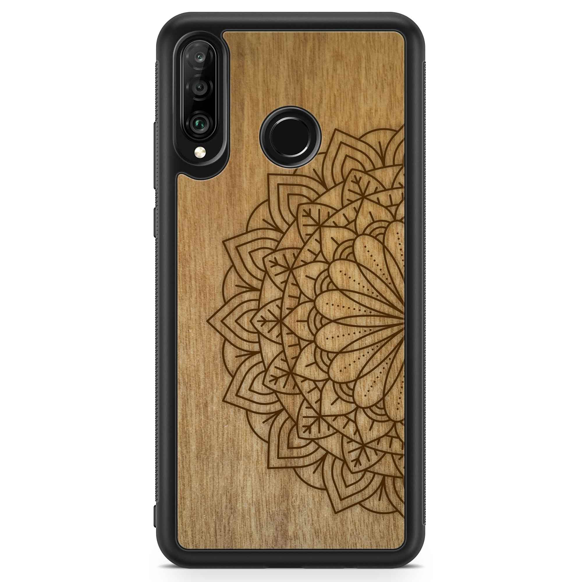 Деревянный чехол для телефона Huawei P30 Lite с гравировкой в ​​виде мандалы