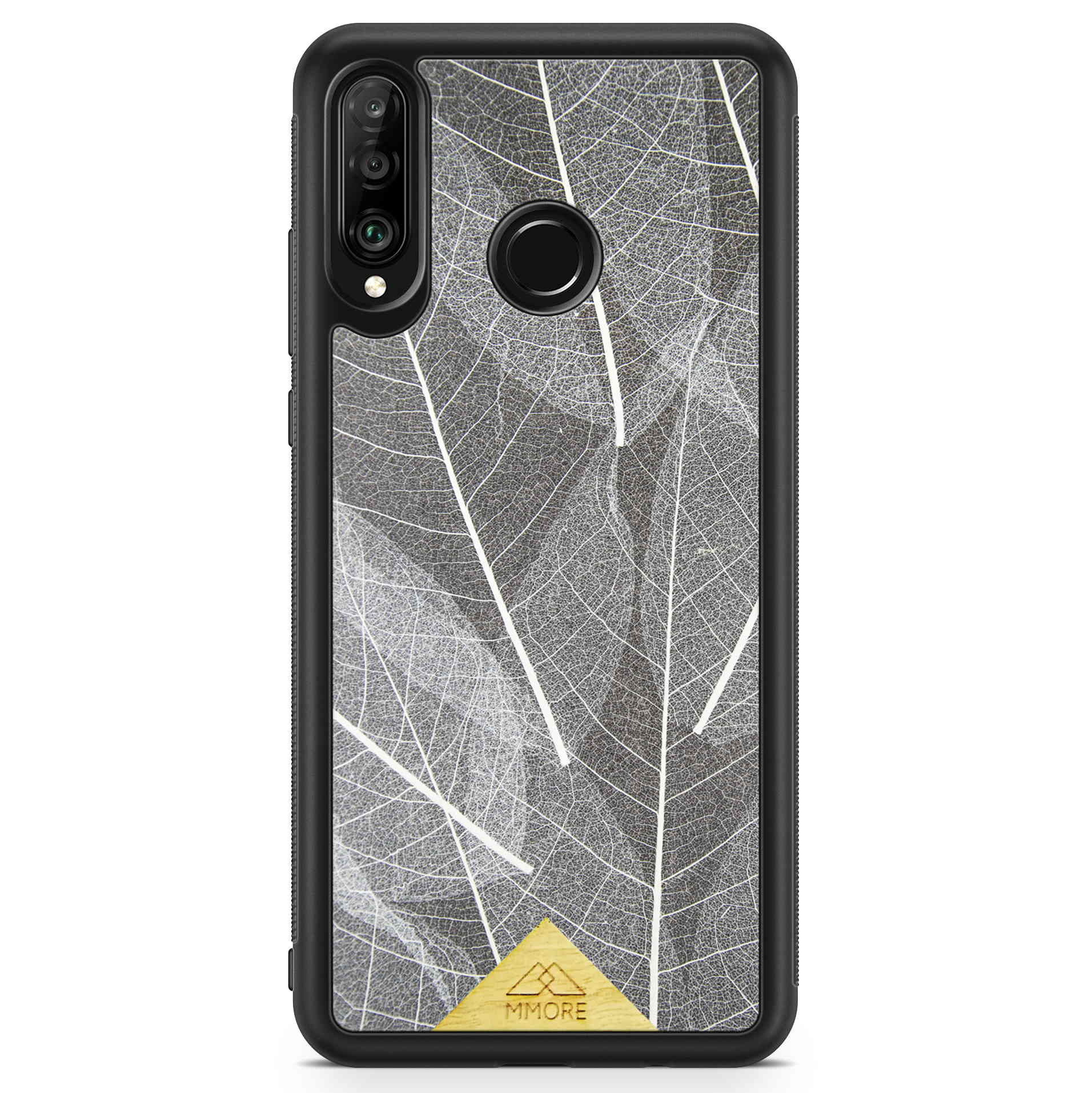 Huawei P30 Lite Black Frame Skeleton Leaves Phone Case