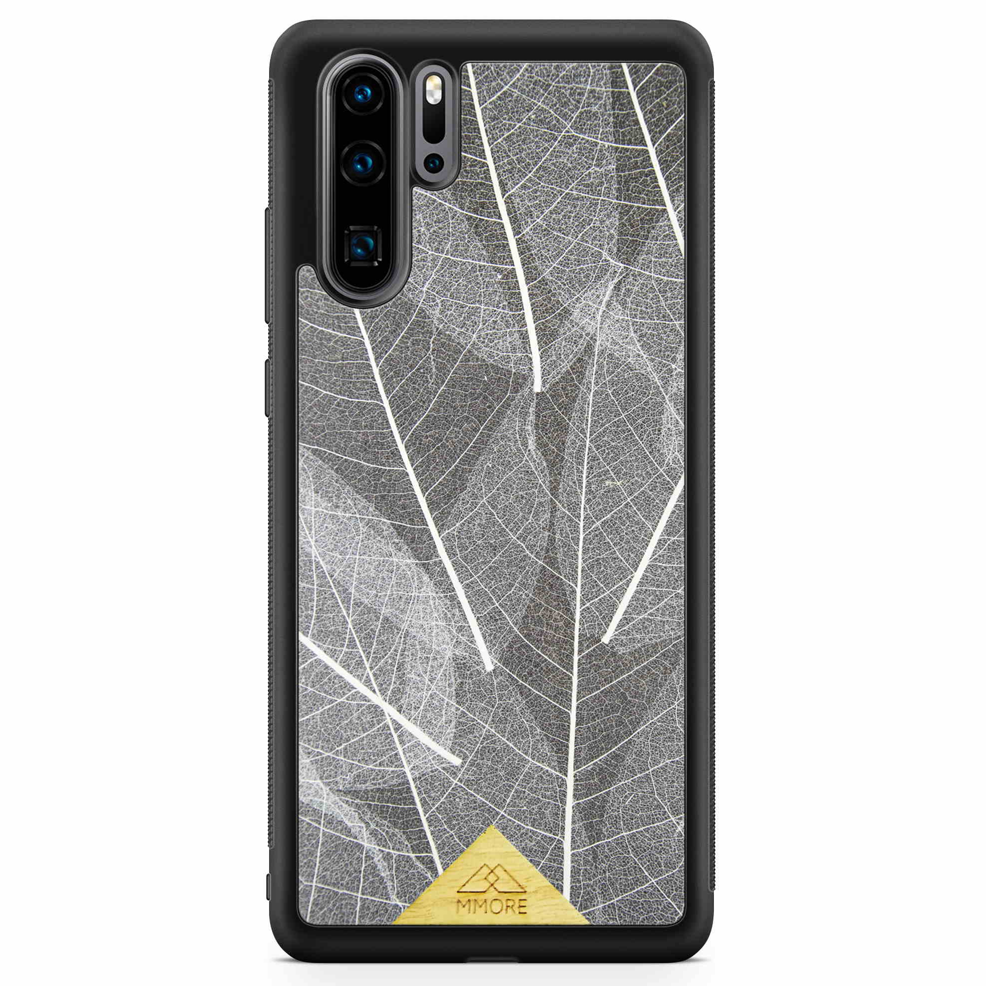 Huawei P30 Pro Black Frame Skeleton Leaves Phone Case