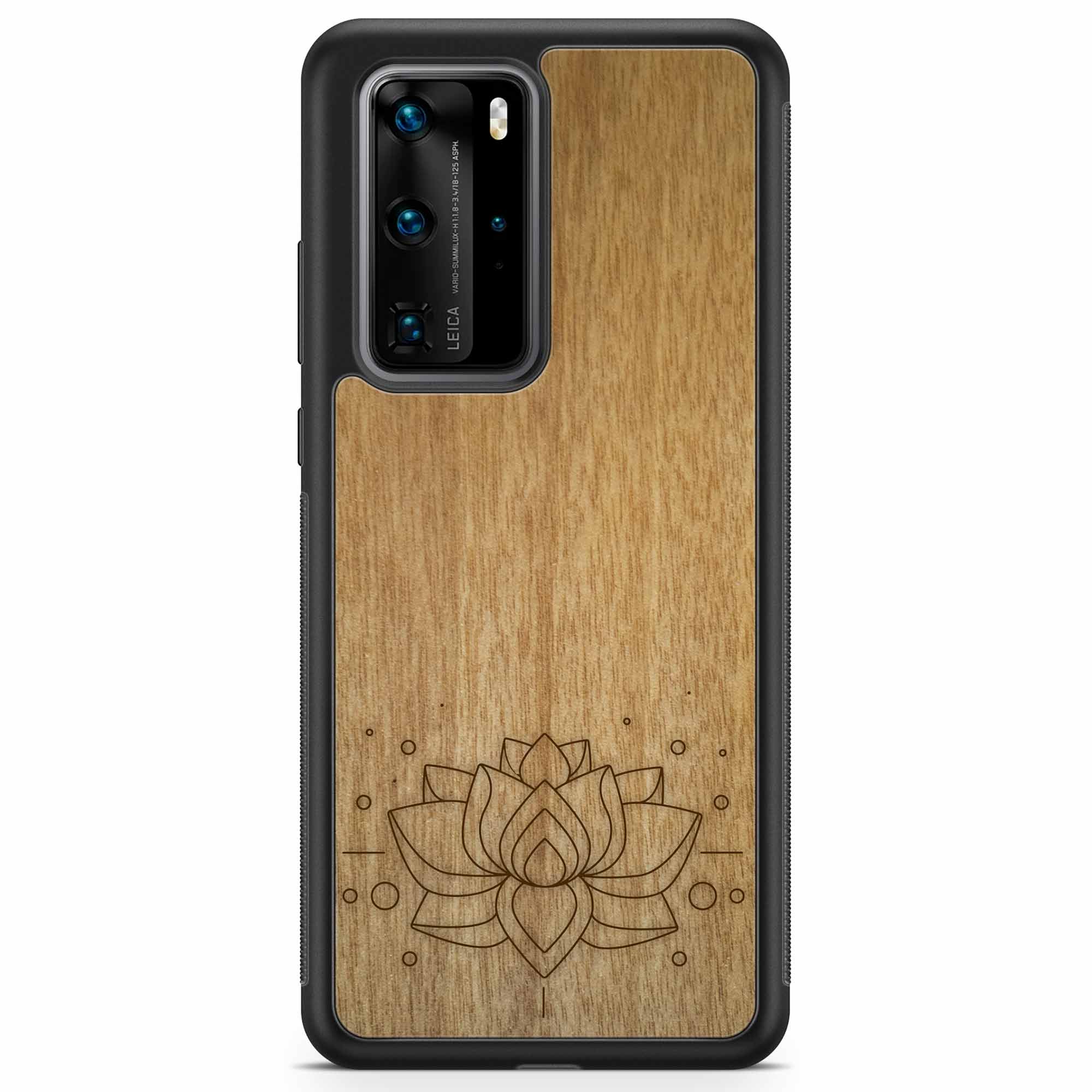 Engraved Lotus Wood Phone Case Huawei P40 Pro