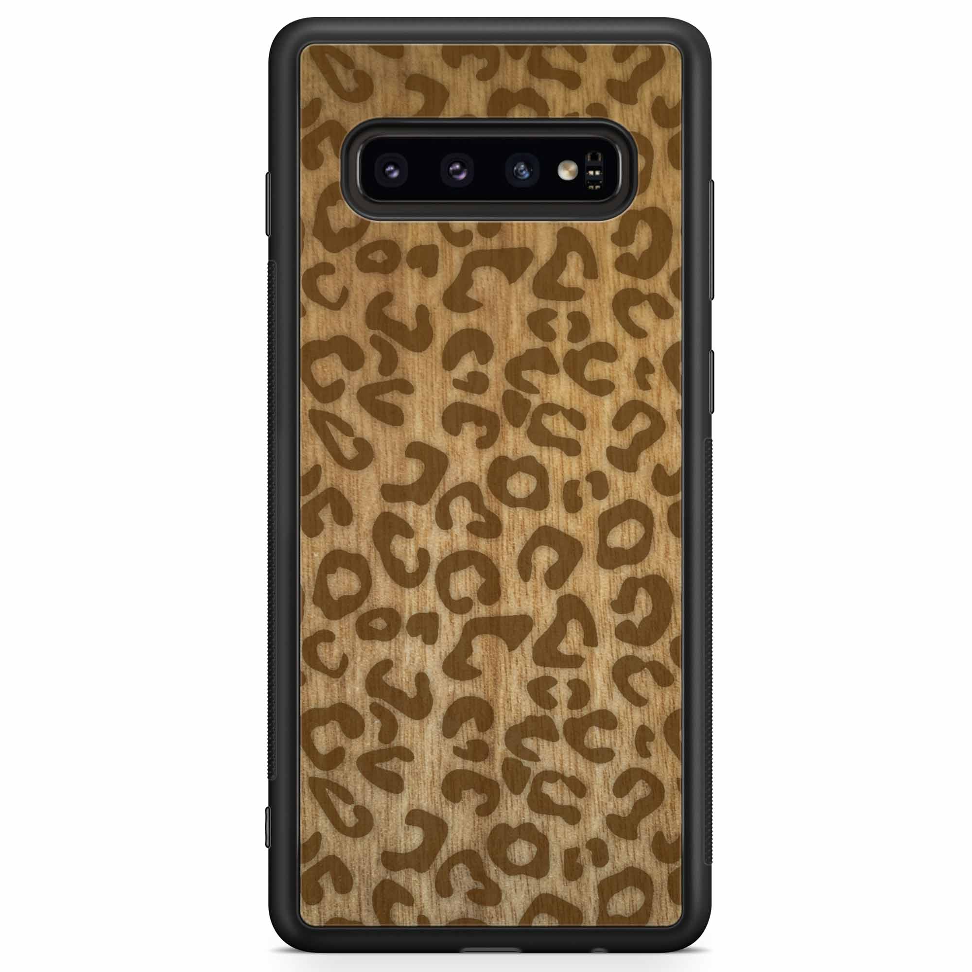 Funda de madera para teléfono Samsung S10 con estampado de guepardo