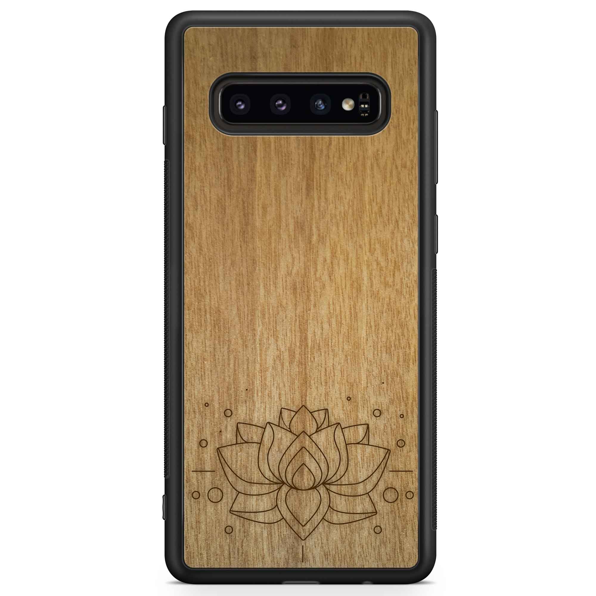 Étui de téléphone en bois gravé Lotus Samsung S10