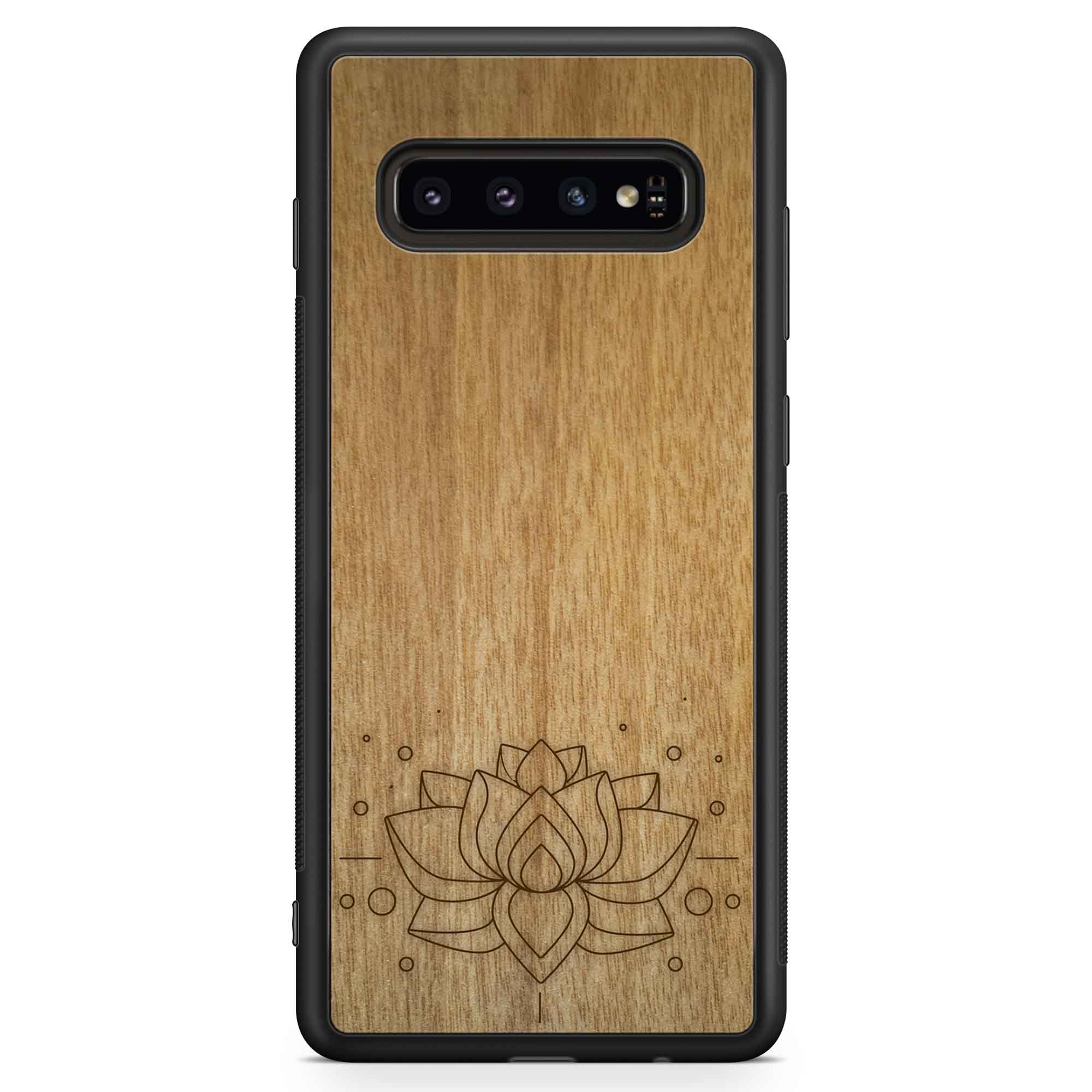 Carcasa de madera para teléfono con grabado Lotus Samsung S10 Plus