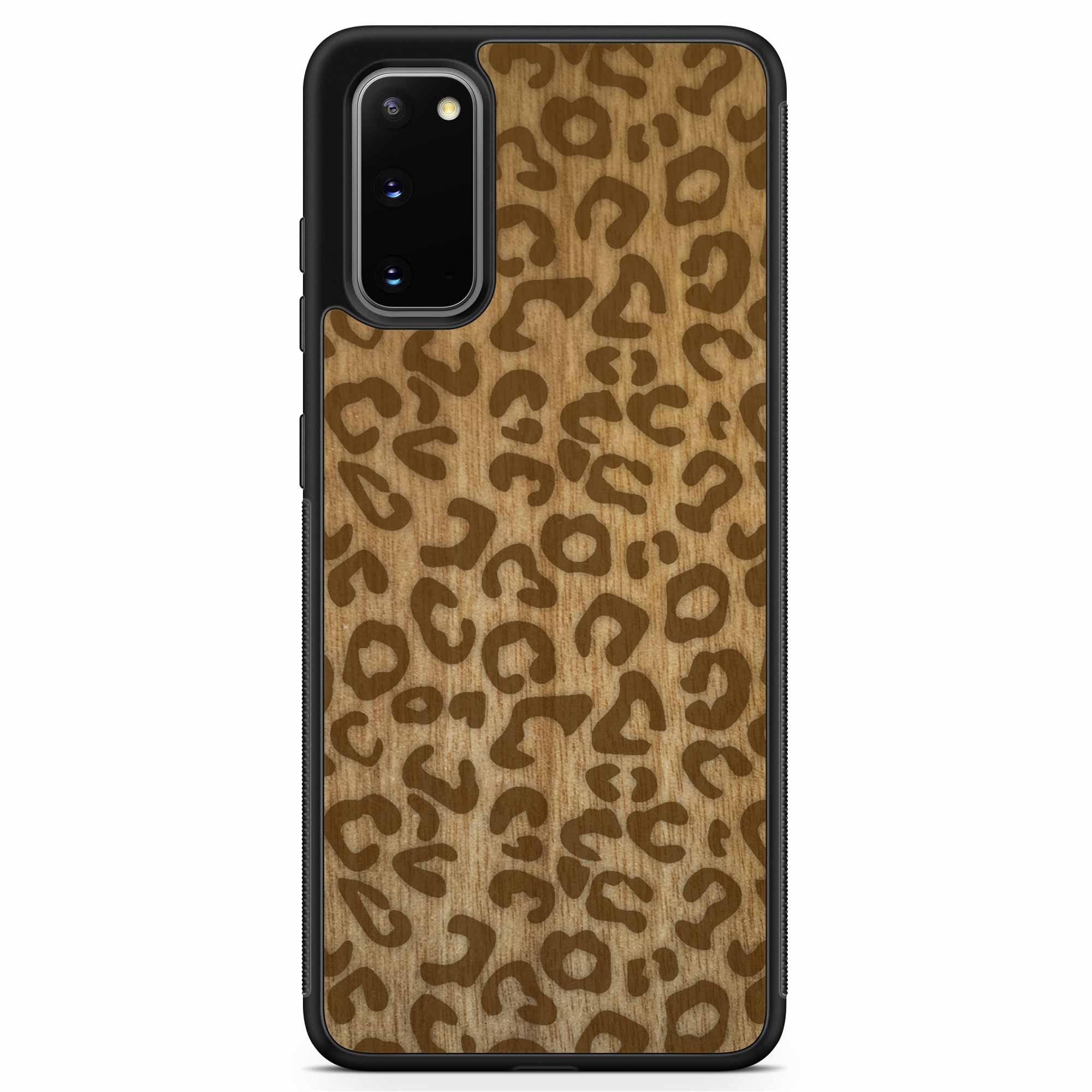 Funda de madera para teléfono Samsung S20 con estampado de guepardo