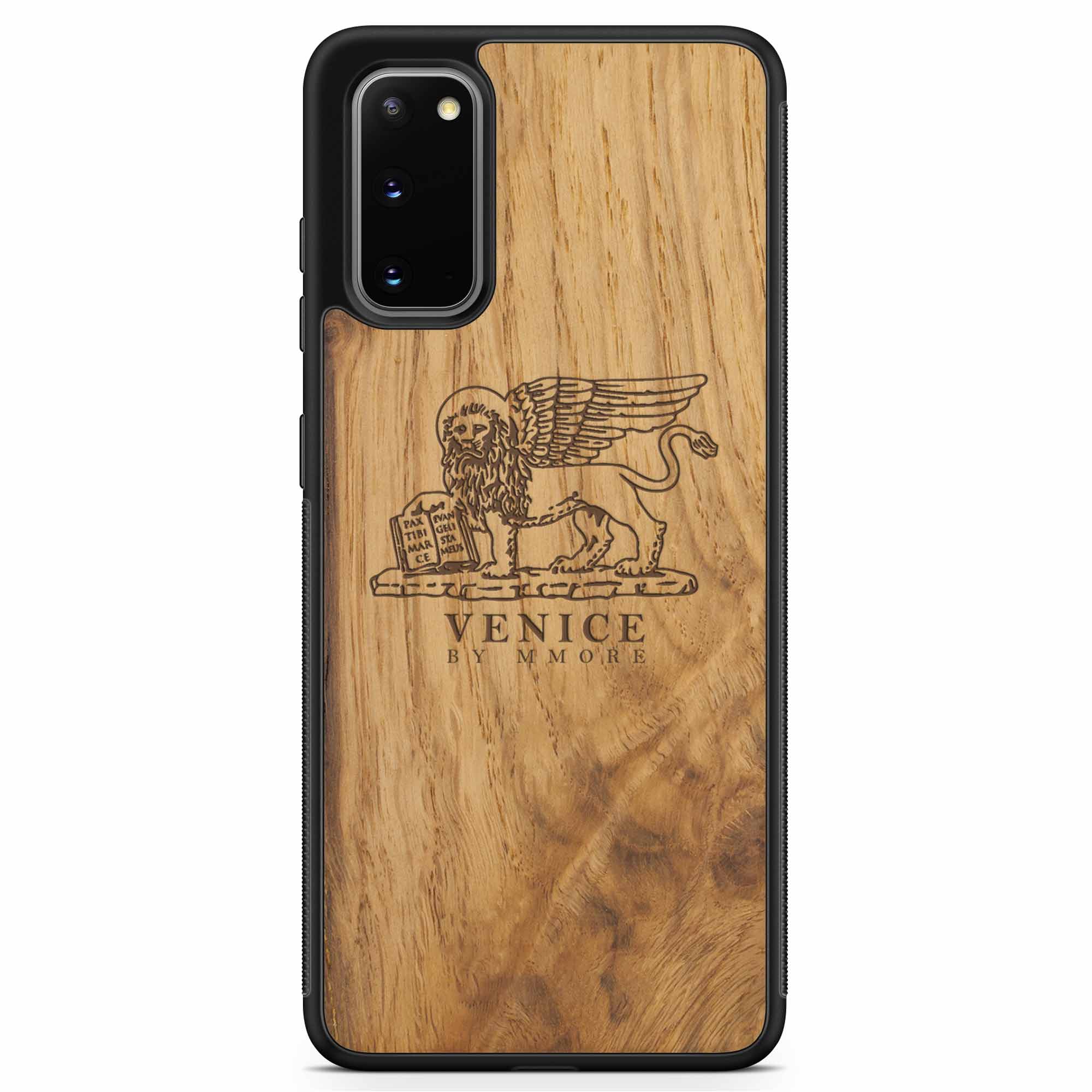 Custodia in legno antico per Samsung S20 con leone di Venezia