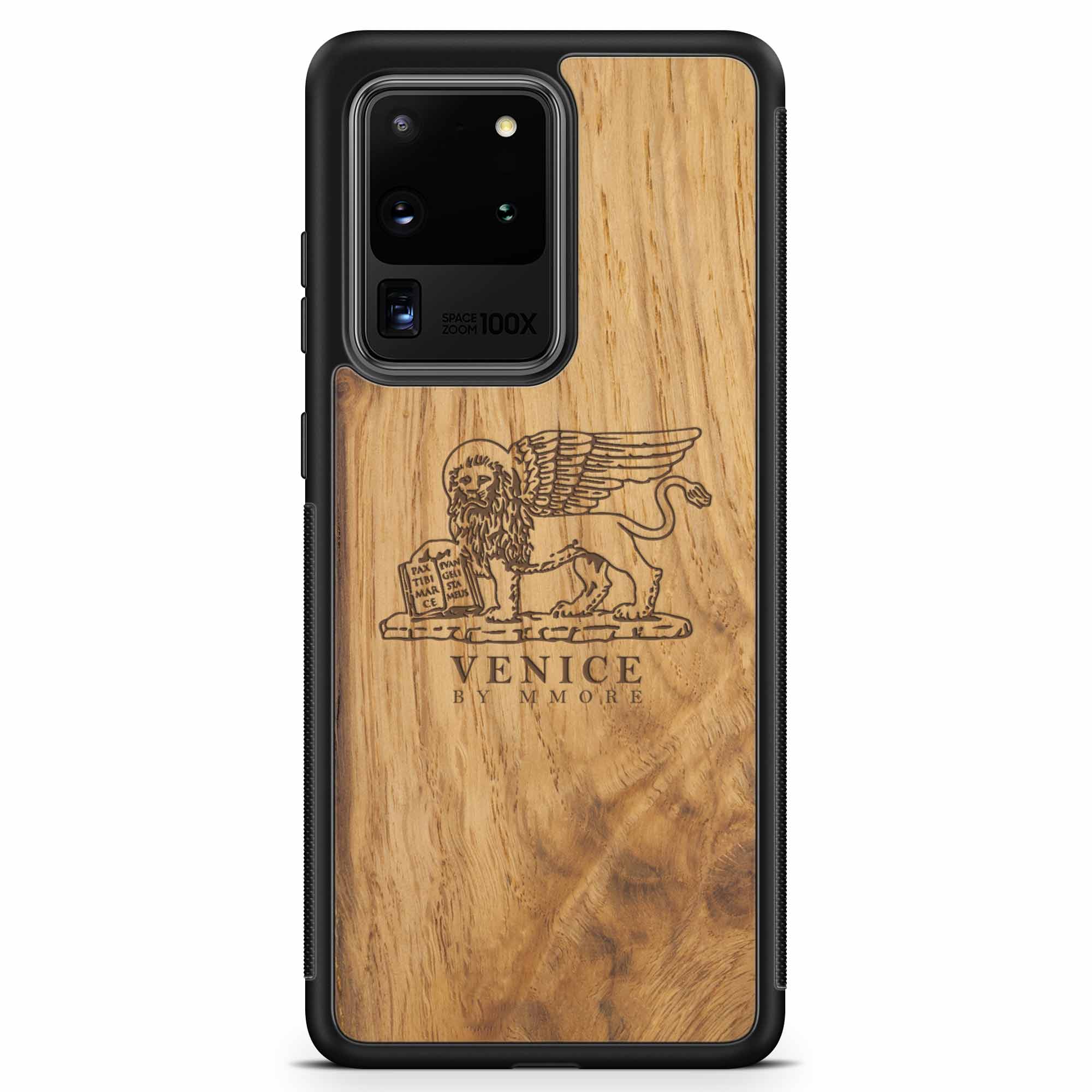 Coque de portable en bois ultra antique pour Samsung S20 Venice Lion