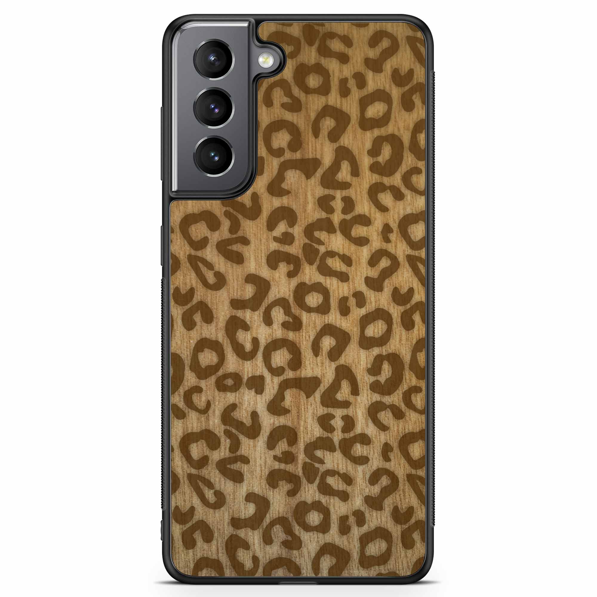Funda de madera para teléfono Samsung S21 con estampado de guepardo