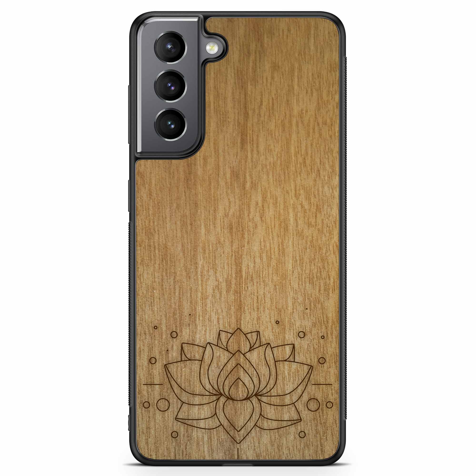 Étui de téléphone en bois gravé Lotus Samsung S21