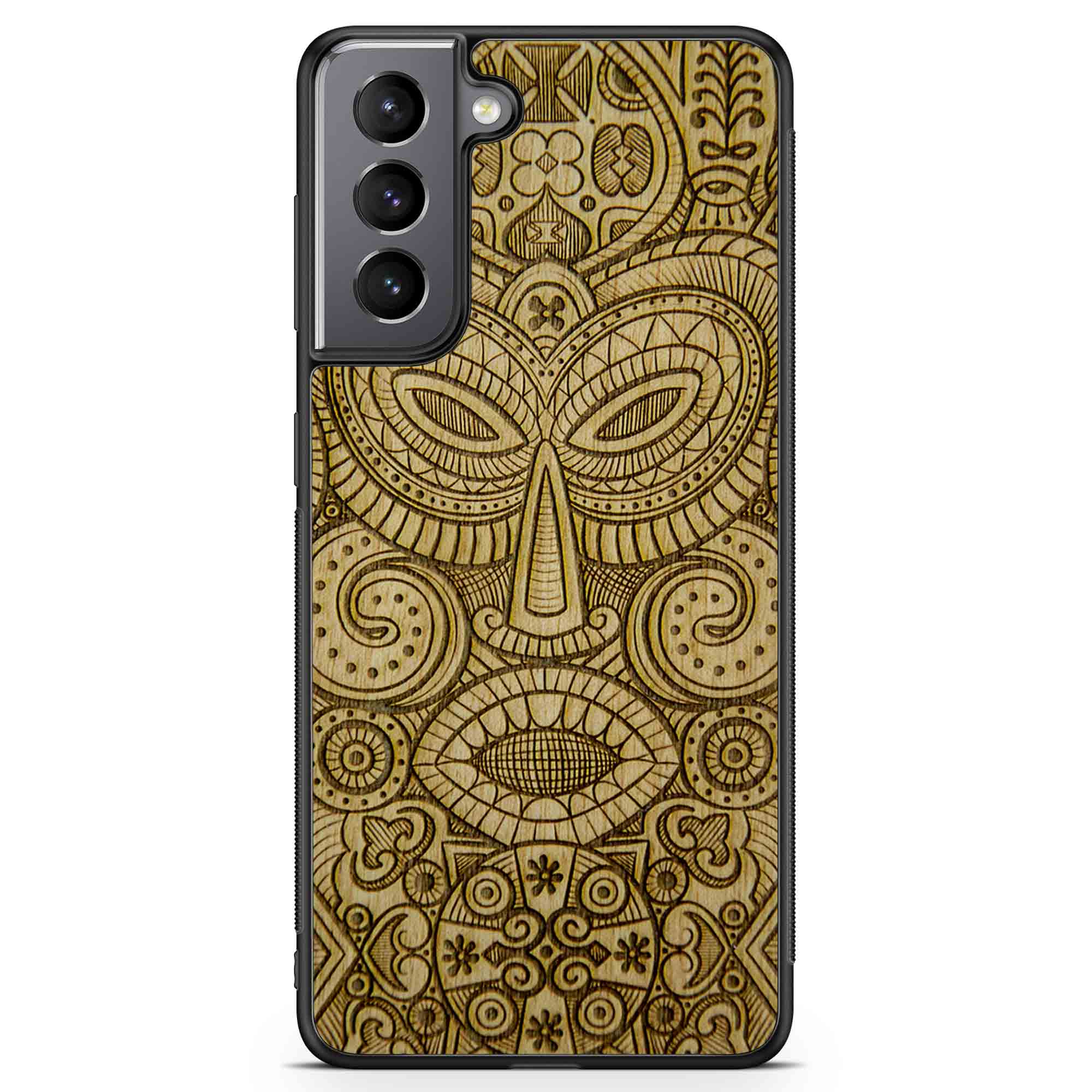 Tribal Mask Samsung S21 Carcasa de madera para teléfono