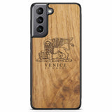 Coque de téléphone en bois antique Venice Lion pour Samsung S21