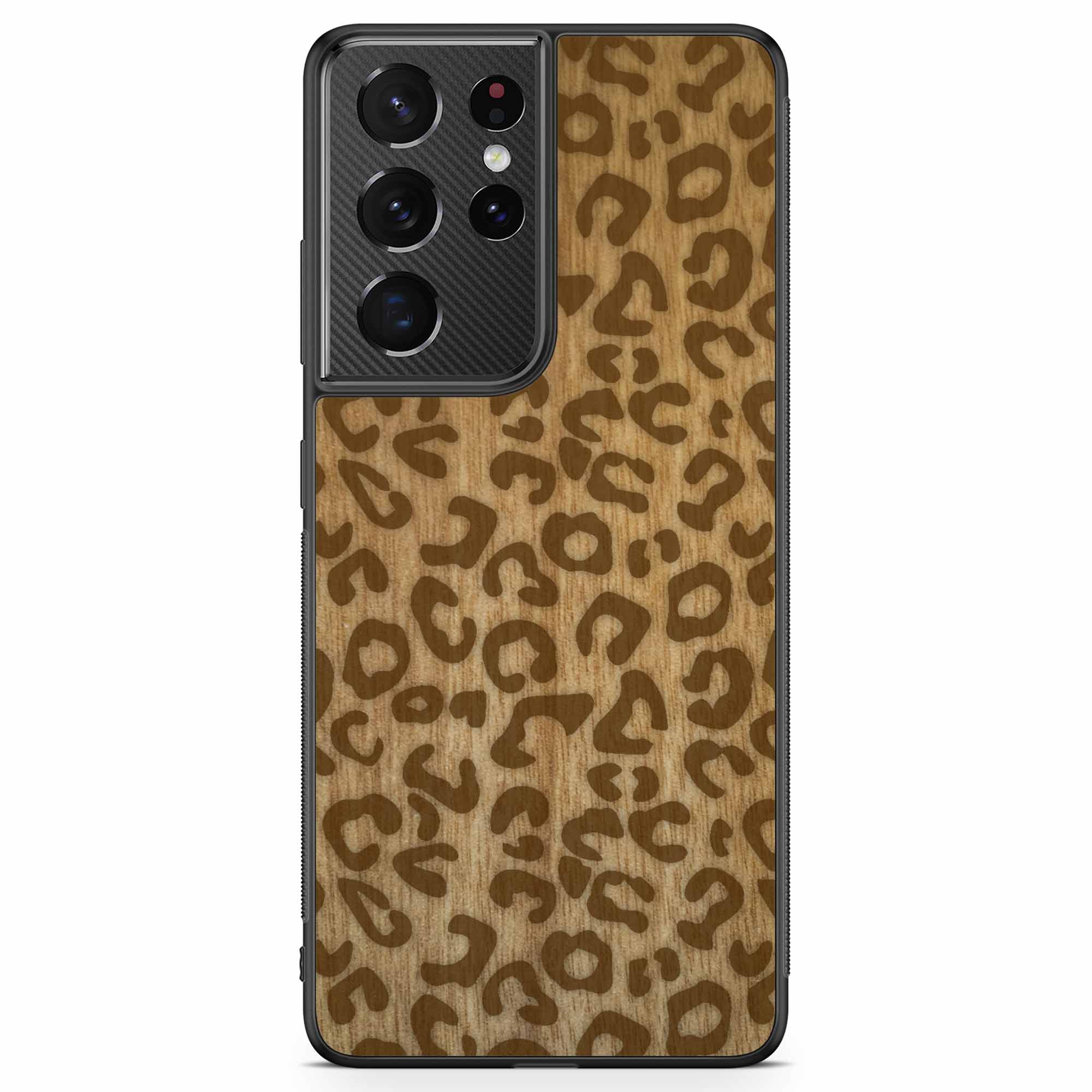 Samsung S21 Ultra Holz Handyhülle mit Cheetah-Print