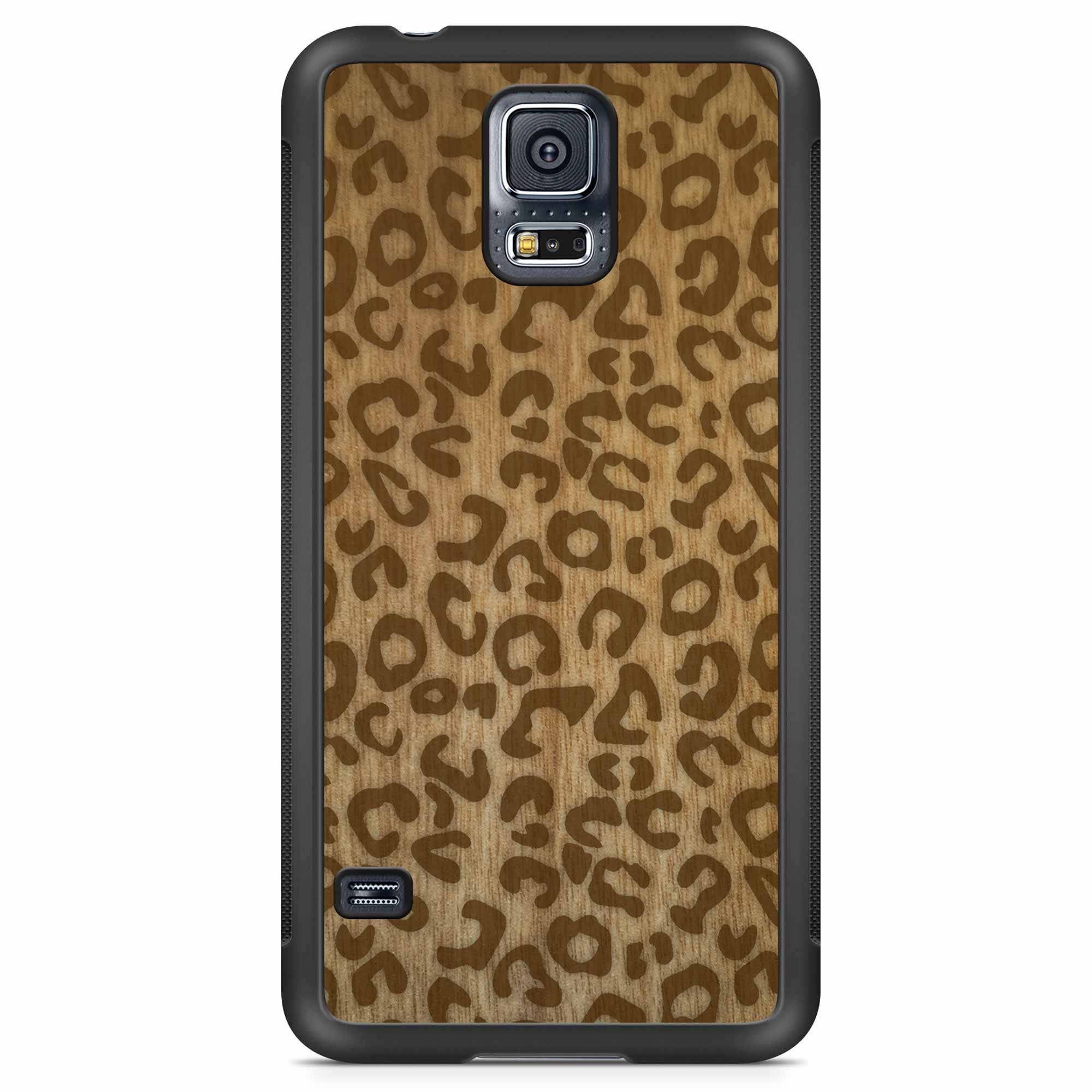 Funda de madera para teléfono Samsung S5 con estampado de guepardo