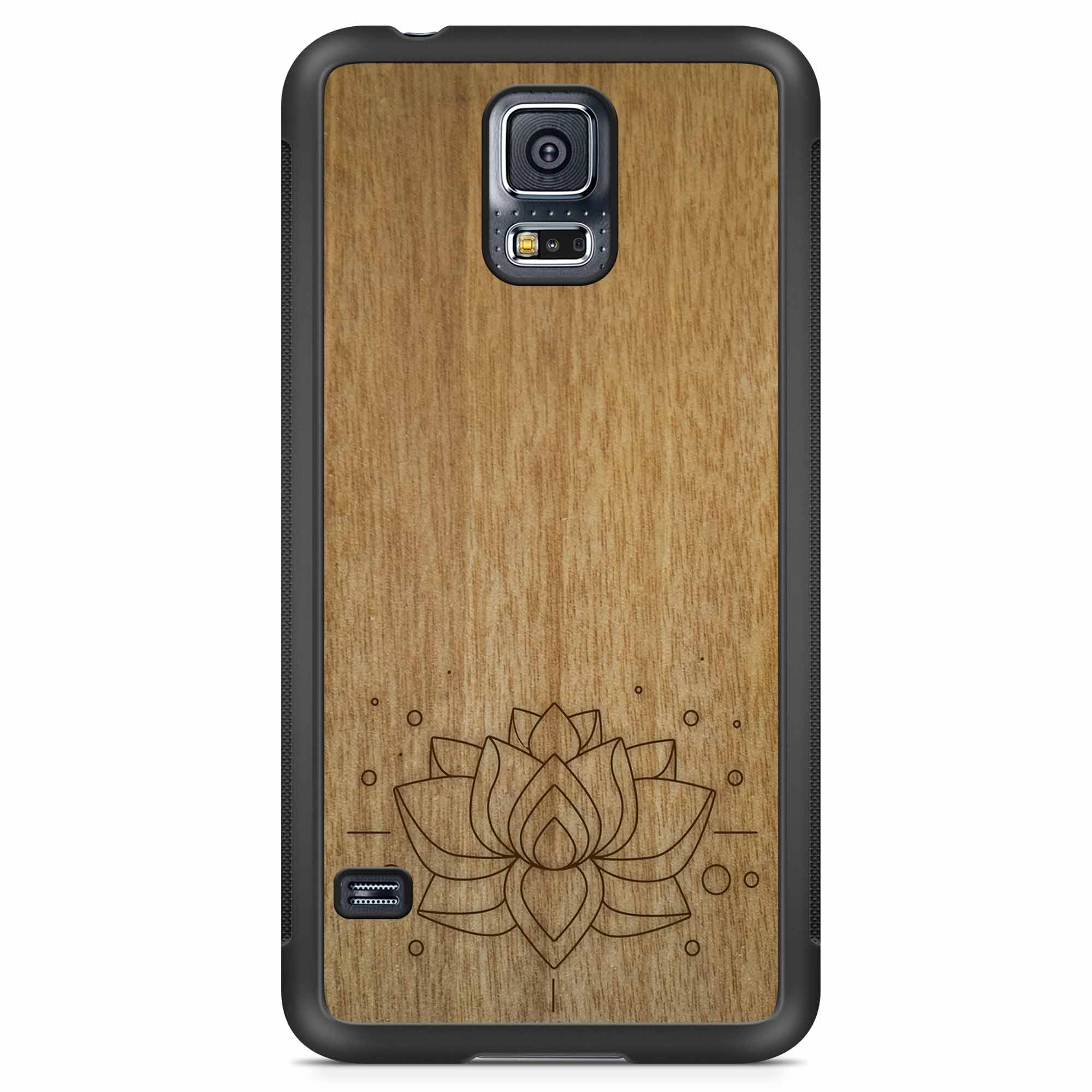 Carcasa de madera para teléfono con grabado Lotus Samsung S5
