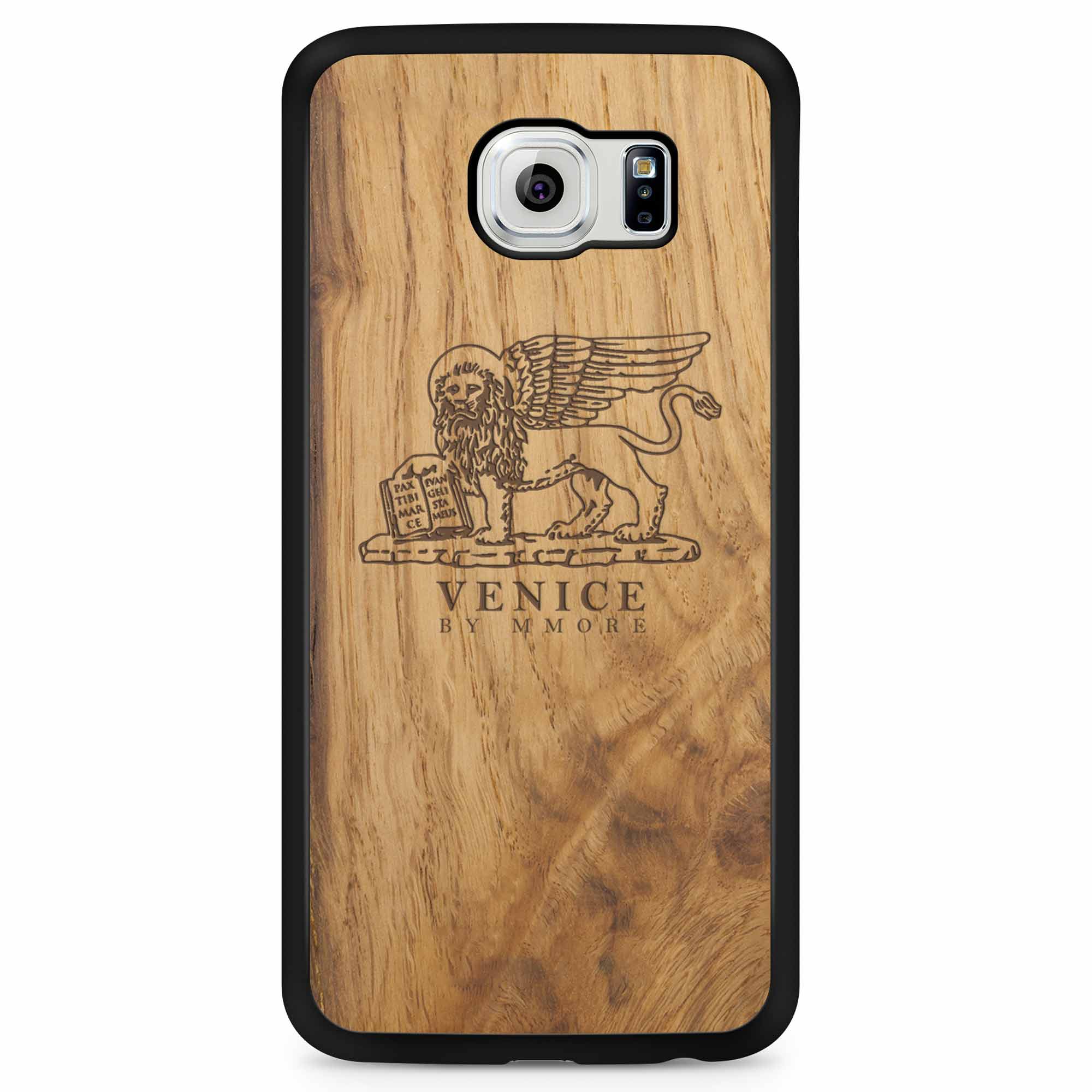 Custodia in legno antico per Samsung S6 con leone di Venezia