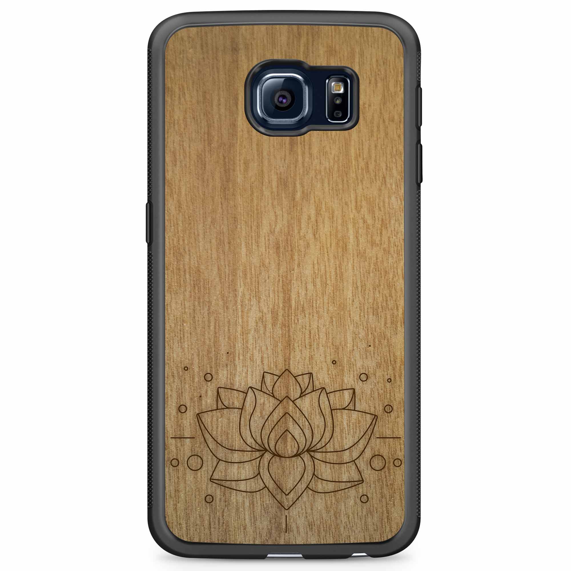 Estuche de madera para teléfono con grabado Lotus Samsung S6 Edge